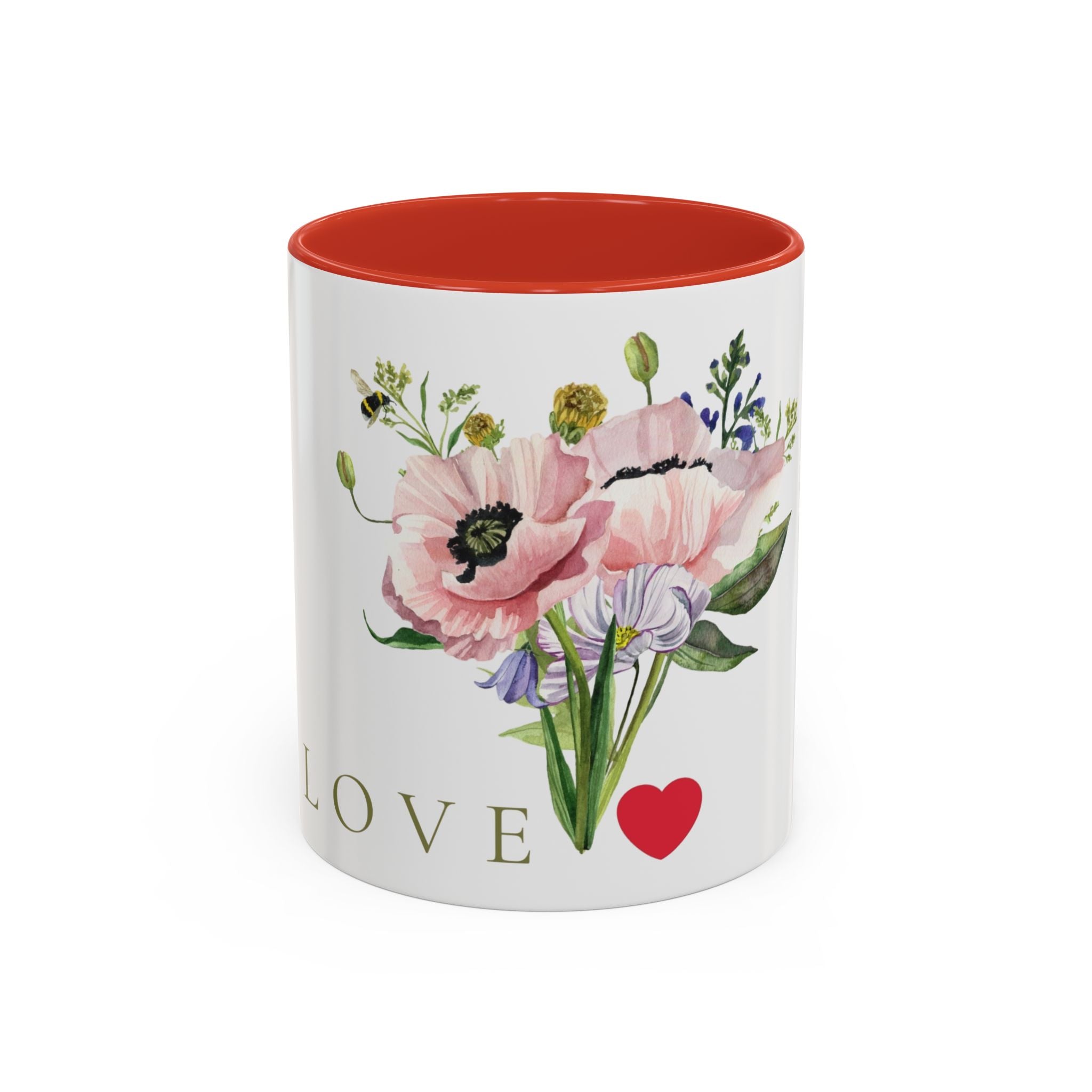 Floral Love Accent Coffee Mug — Pink Bouquet Heart Design (11/15oz)
