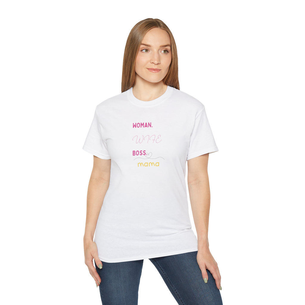 Woman. Wife. Boss. Mama. Graphic Tee — Feminine Mom Empowerment T-Shirt