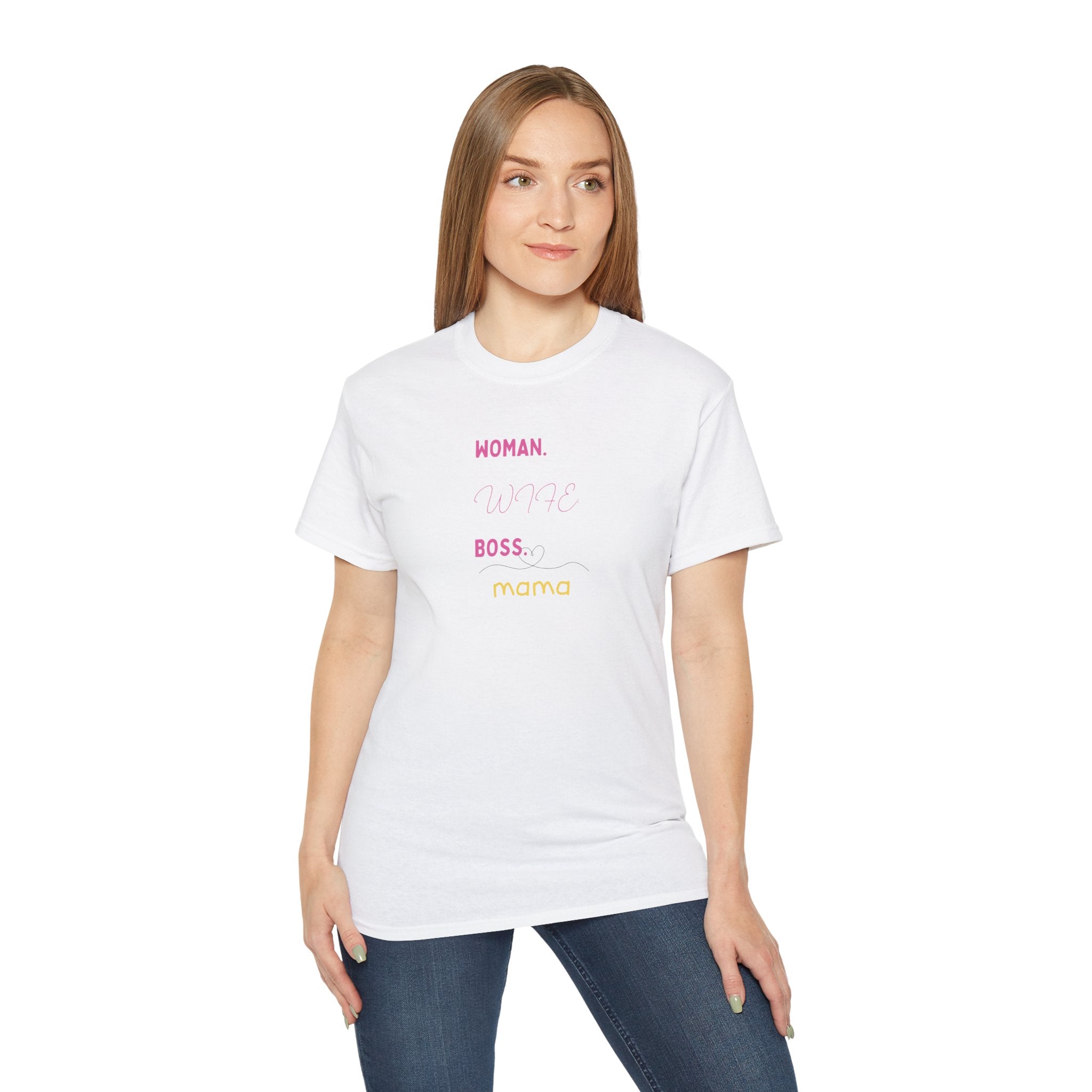 Woman. Wife. Boss. Mama. Graphic Tee — Feminine Mom Empowerment T-Shirt