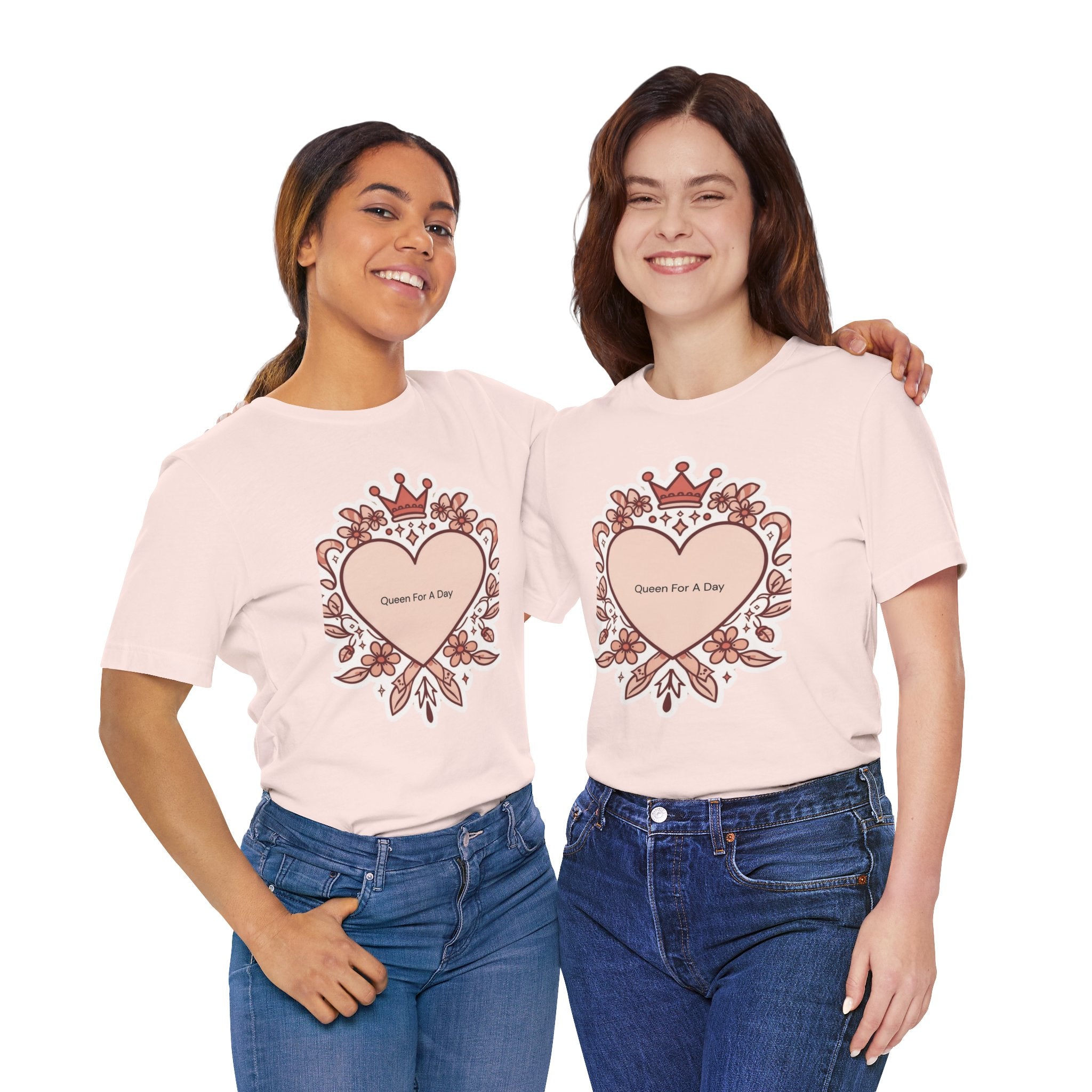 Queen For A Day Heart Tee - Feminine Floral Crown Graphic Shirt