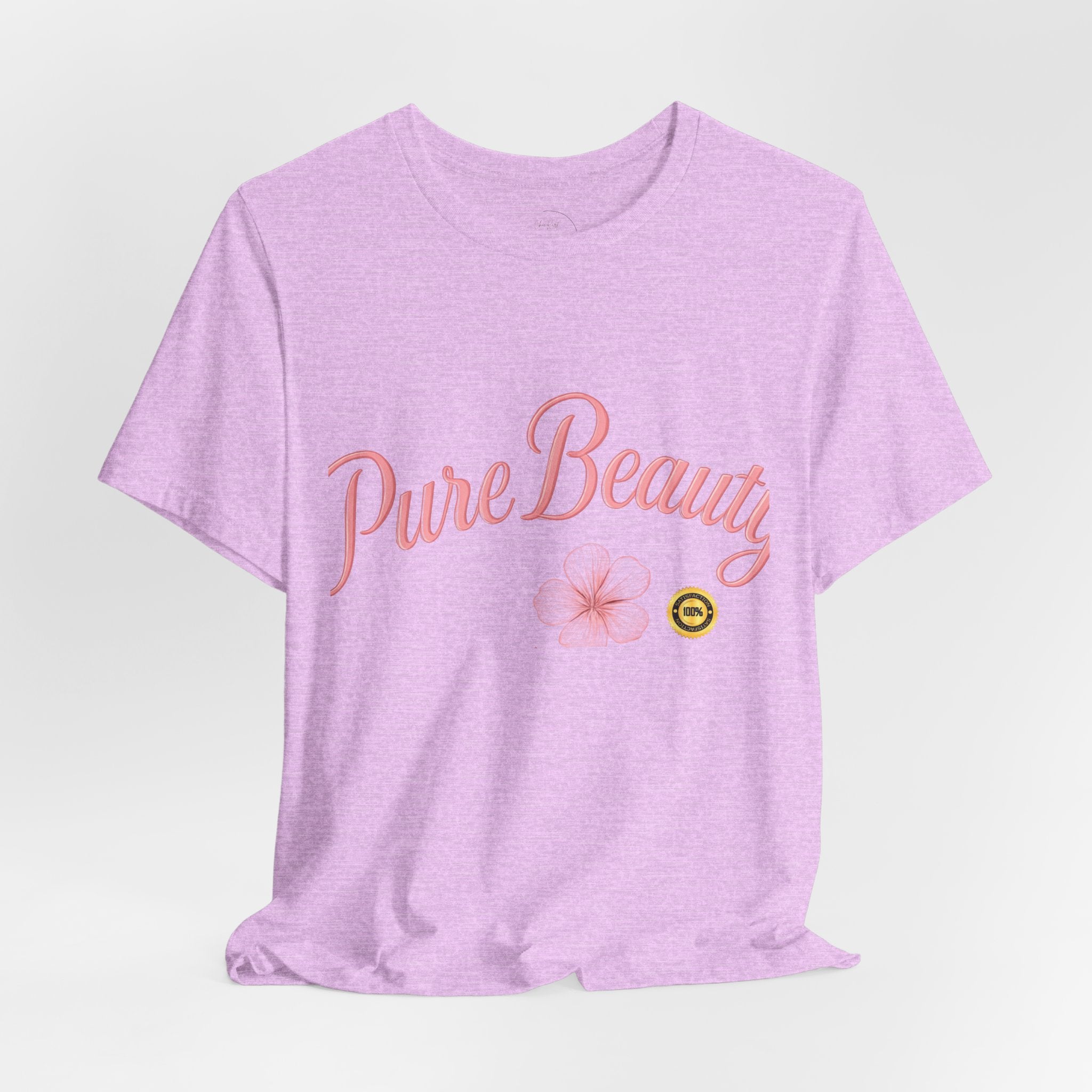 Pure Beauty Floral Tee — Women's Pink Script Flower T-Shirt