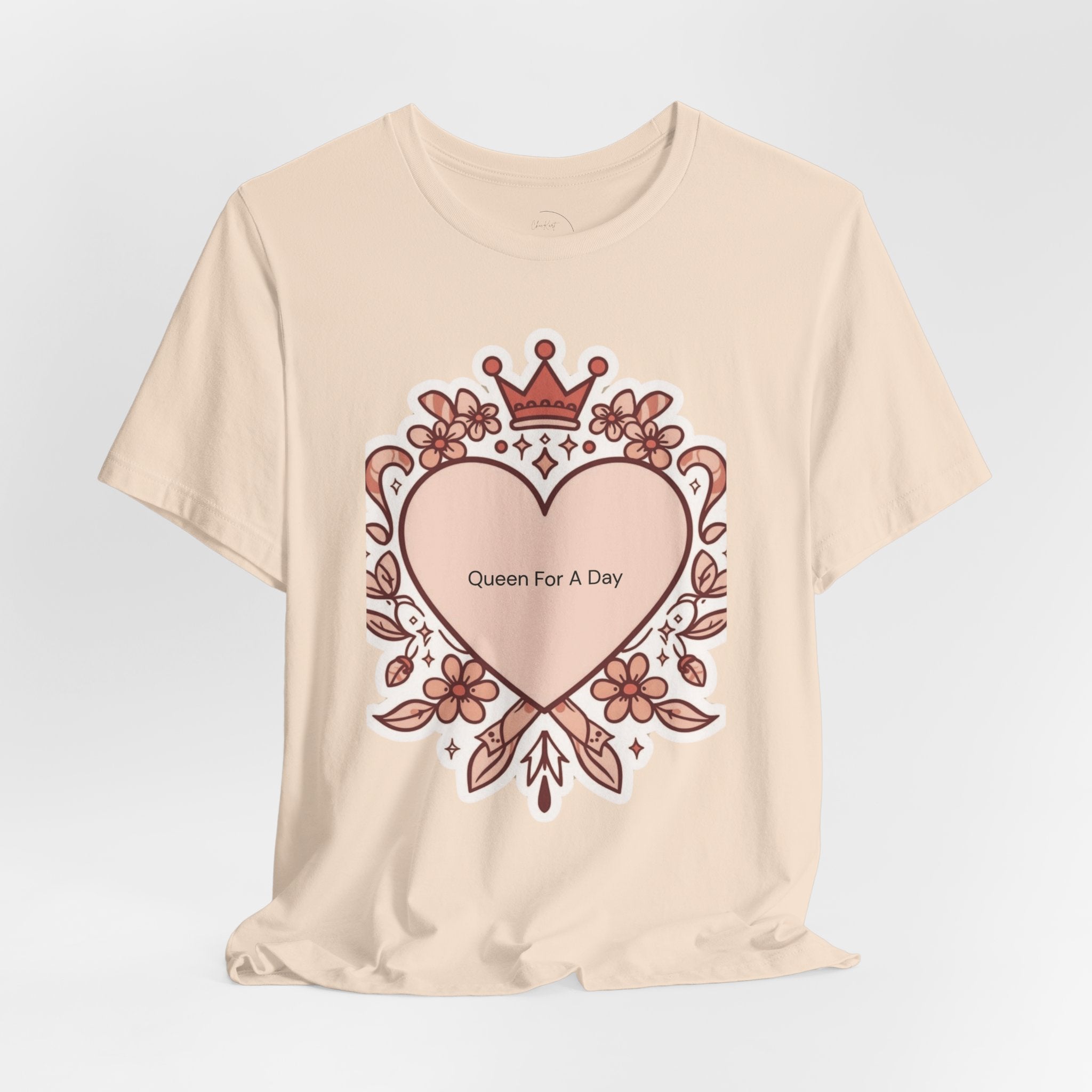 Queen For A Day Heart Tee - Feminine Floral Crown Graphic Shirt