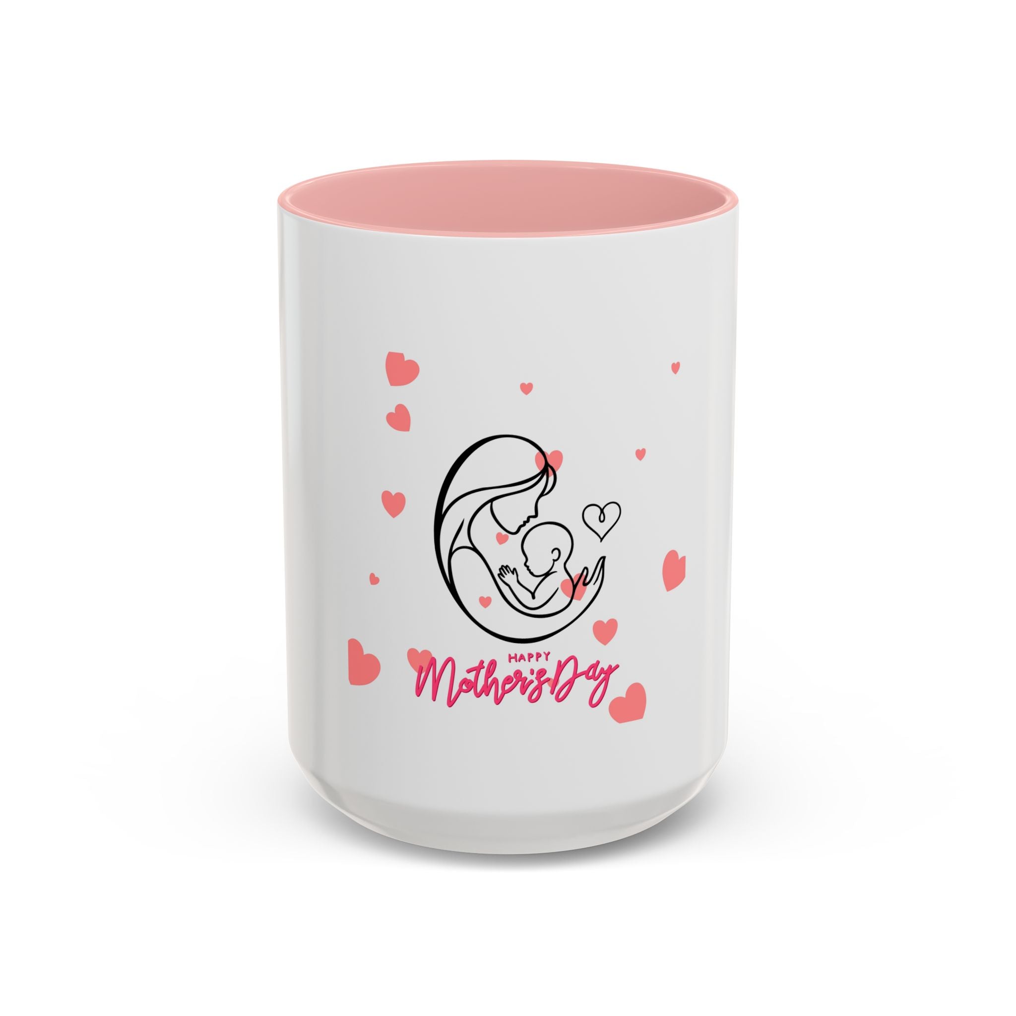 Mother’s Day Coffee Mug — 'Happy Mother’s Day' Heart & Mom-Baby Illustration (Accent 11/15oz)