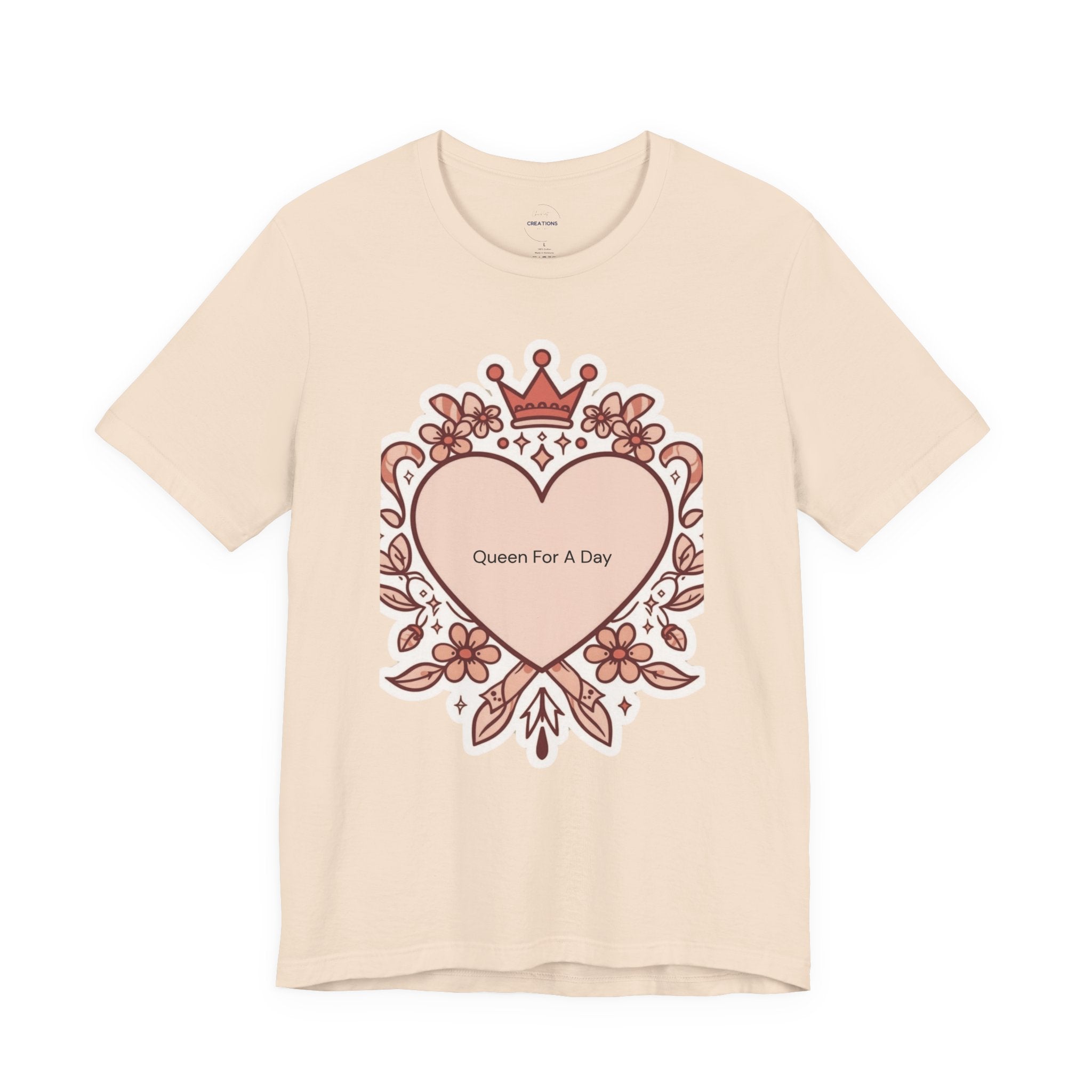 Queen For A Day Heart Tee - Feminine Floral Crown Graphic Shirt