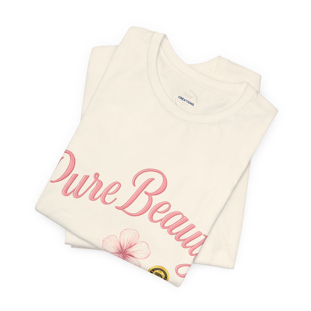 Pure Beauty Floral Tee — Women's Pink Script Flower T-Shirt