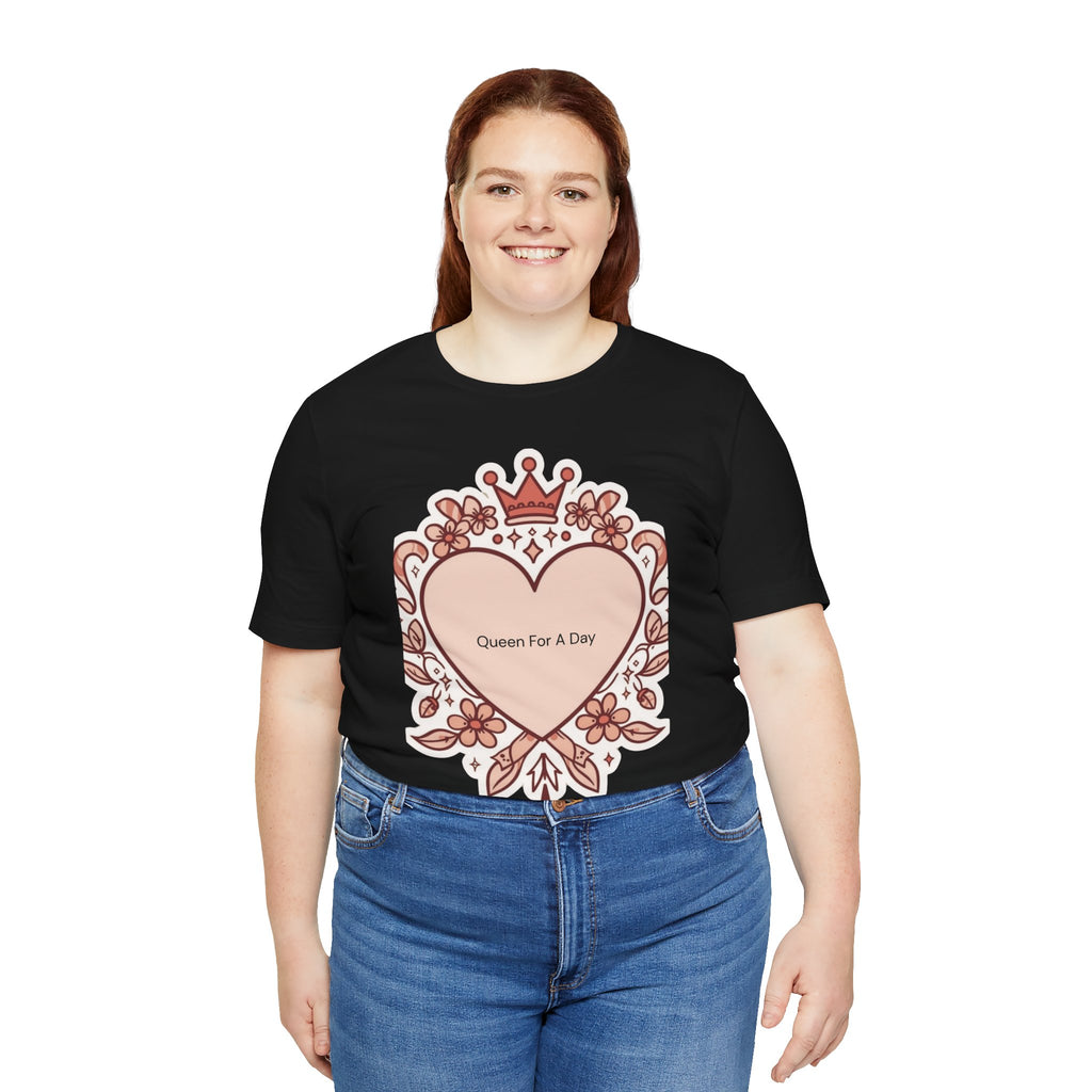 Queen For A Day Heart Tee - Feminine Floral Crown Graphic Shirt