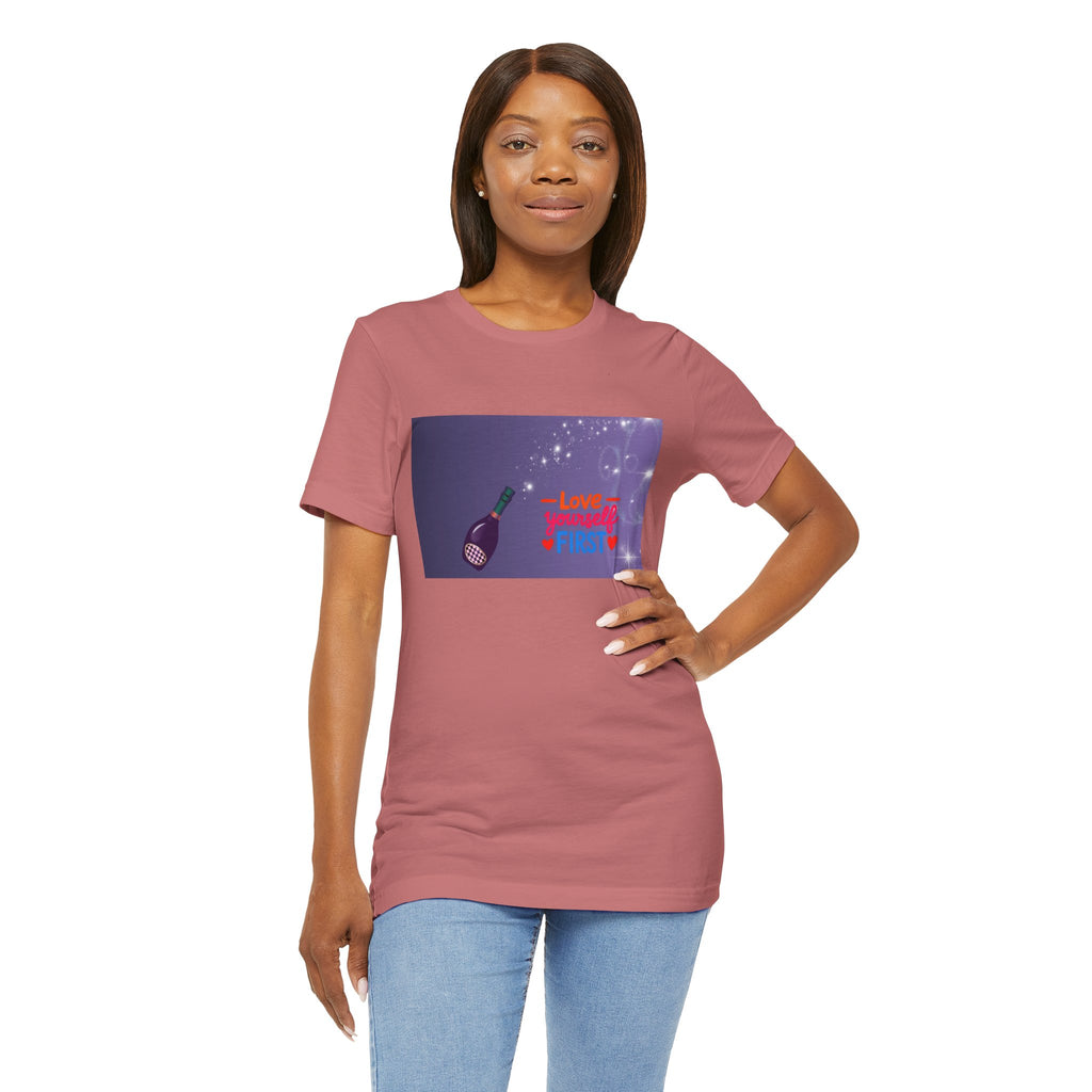 Love Yourself First Tee — Motivational Graphic T-Shirt with Microphone Design