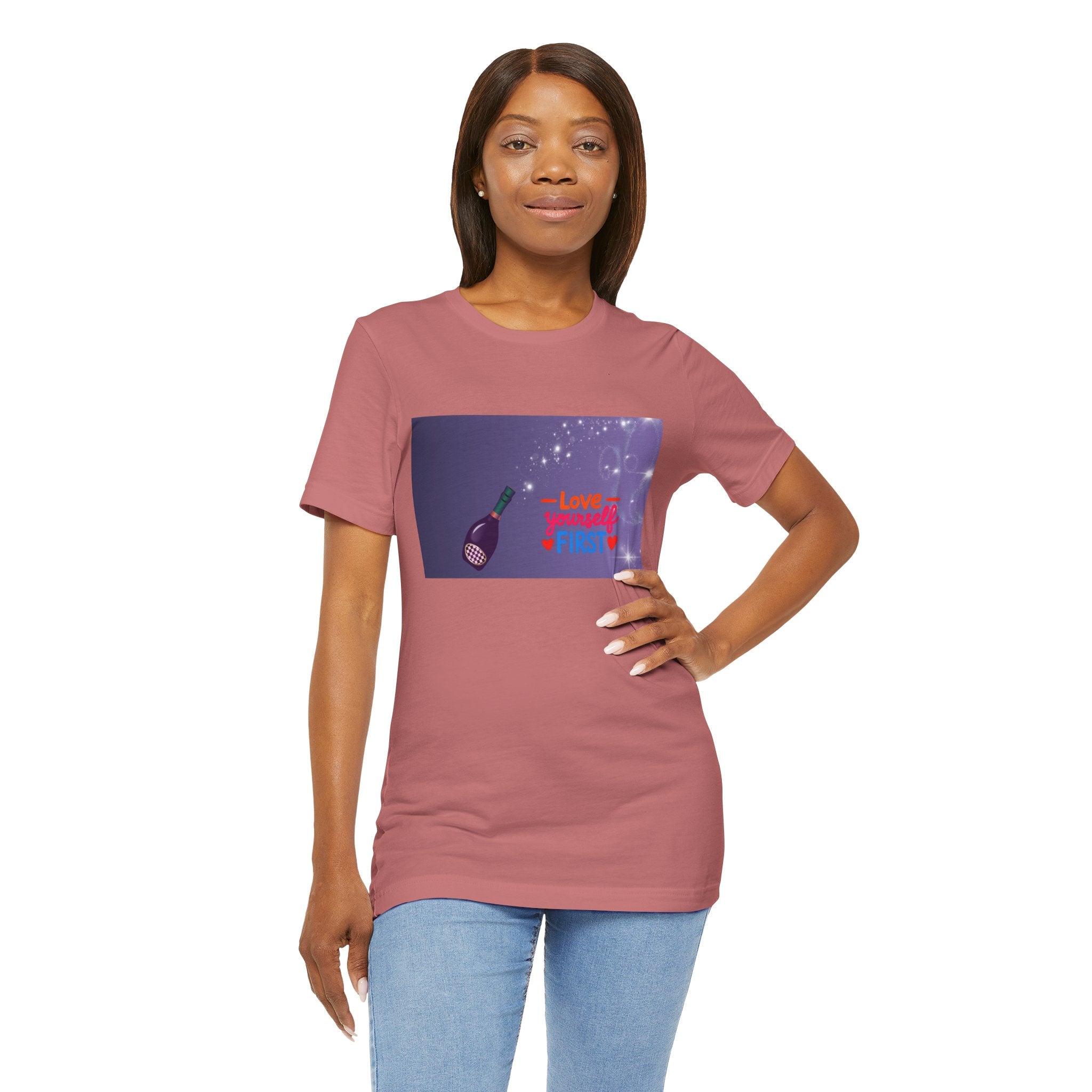 Love Yourself First Tee — Motivational Graphic T-Shirt with Microphone Design