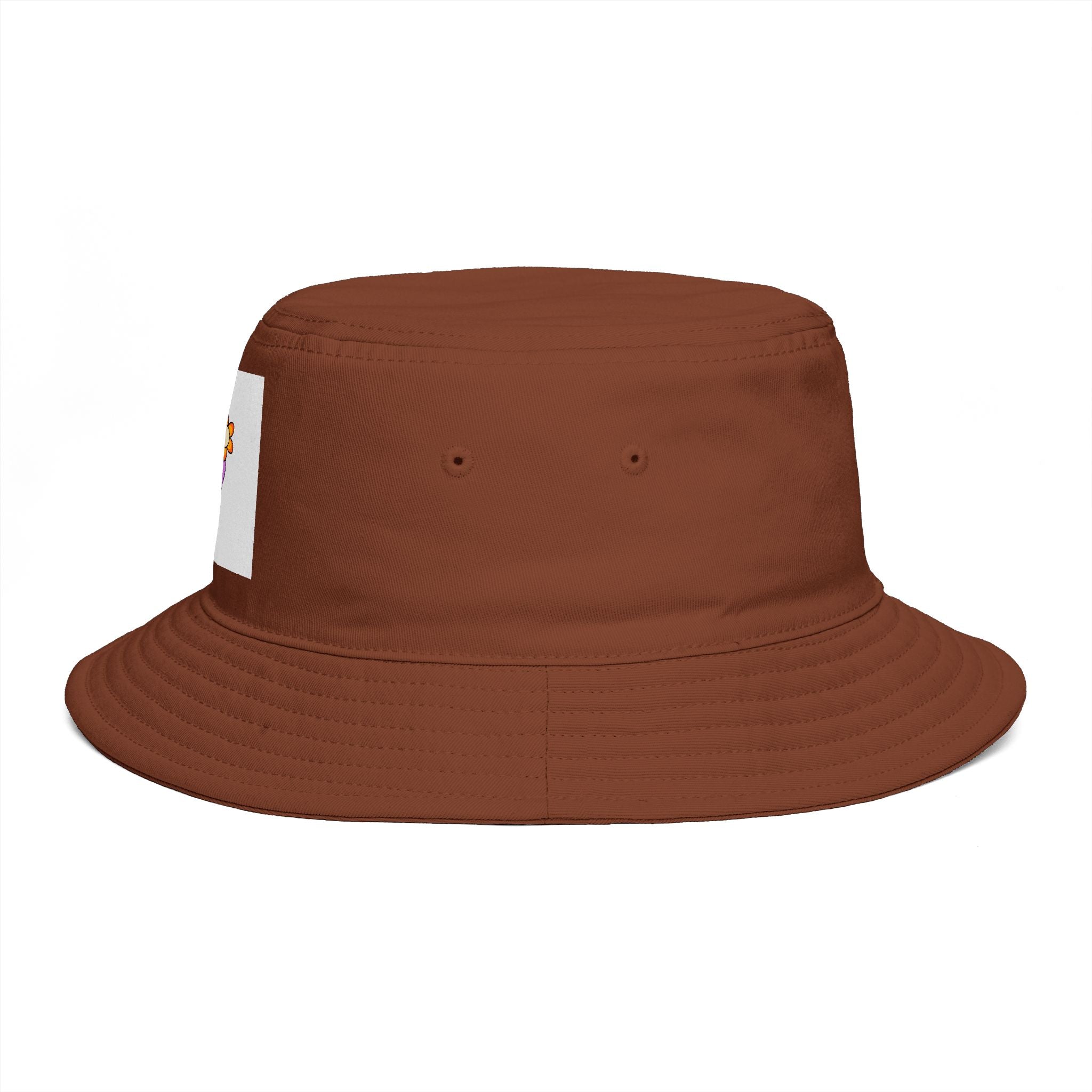 Bucket Hat — Retro Peace Sign with Flower Patch, Vintage 70s Boho Summer Sun Hat