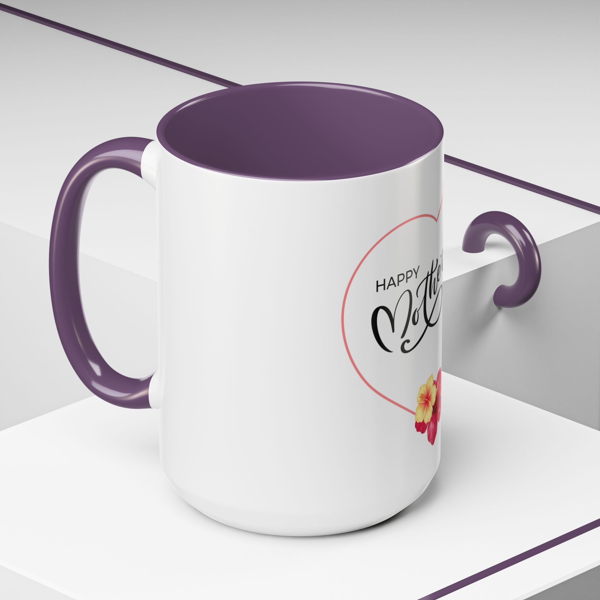 Mother's Day Heart Floral Accent Coffee Mug – "Happy Mother's Day" 11/15oz