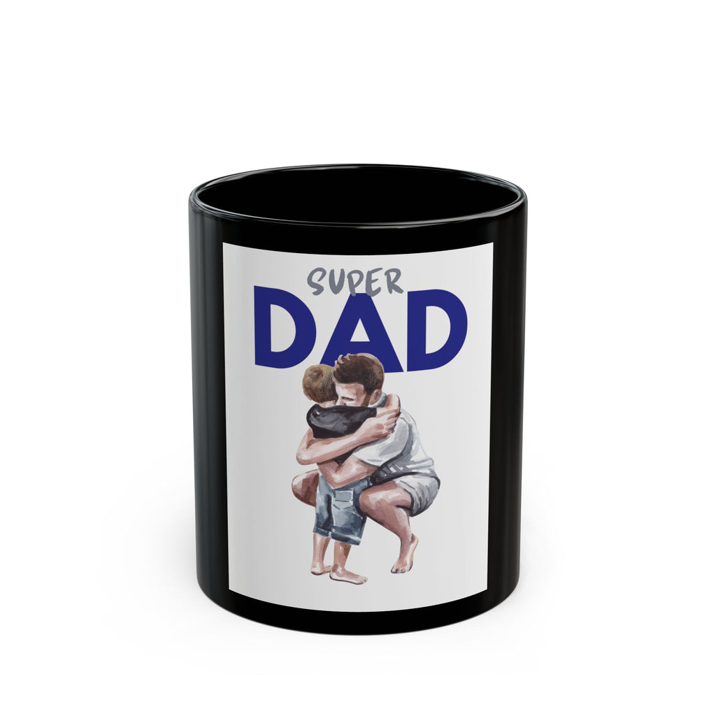 Super Dad Black Mug — Dad and Child Hug Father's Day Coffee Cup (11oz/15oz)