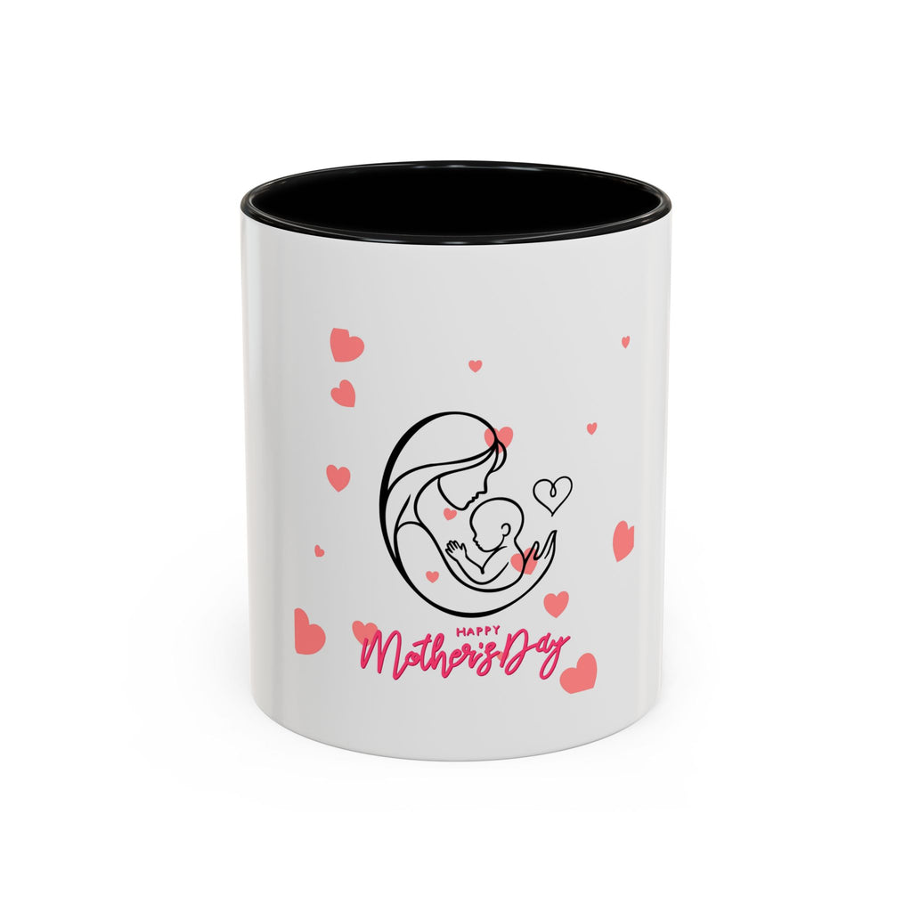 Mother’s Day Coffee Mug — 'Happy Mother’s Day' Heart & Mom-Baby Illustration (Accent 11/15oz)