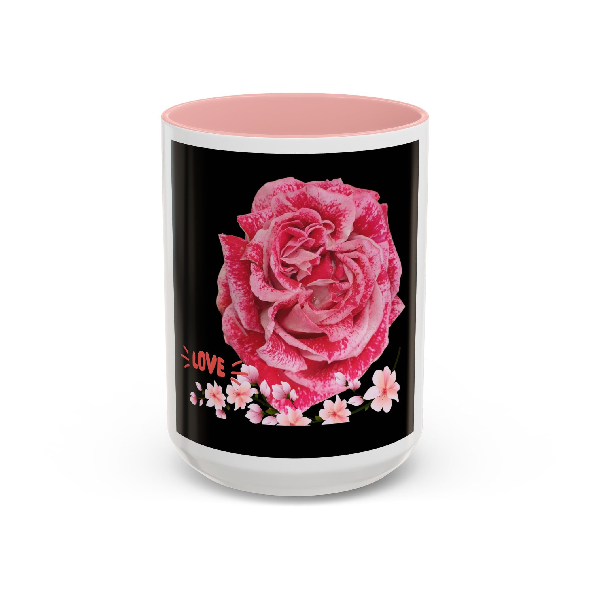 Pink Rose Love Accent Coffee Mug – Floral Valentine Gift (11/15oz)