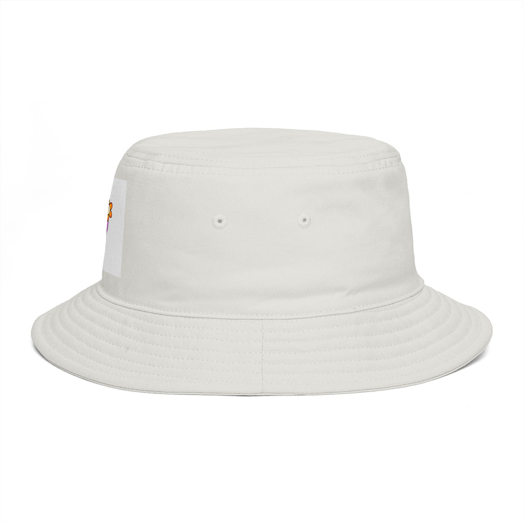 Bucket Hat — Retro Peace Sign with Flower Patch, Vintage 70s Boho Summer Sun Hat