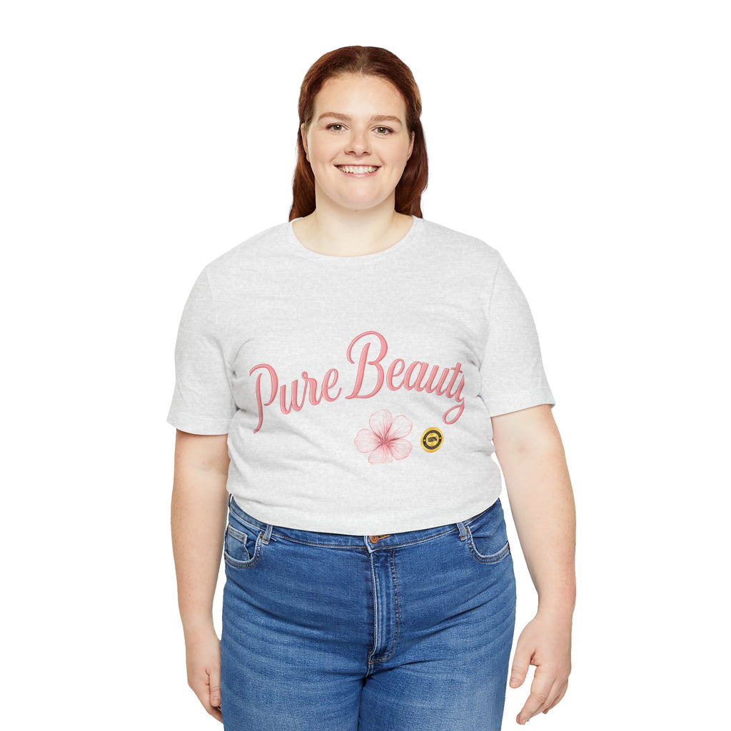 Pure Beauty Floral Tee — Women's Pink Script Flower T-Shirt