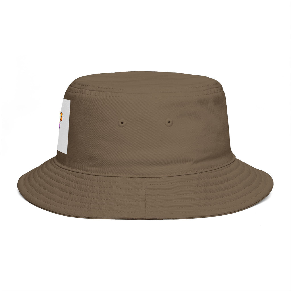 Bucket Hat — Retro Peace Sign with Flower Patch, Vintage 70s Boho Summer Sun Hat