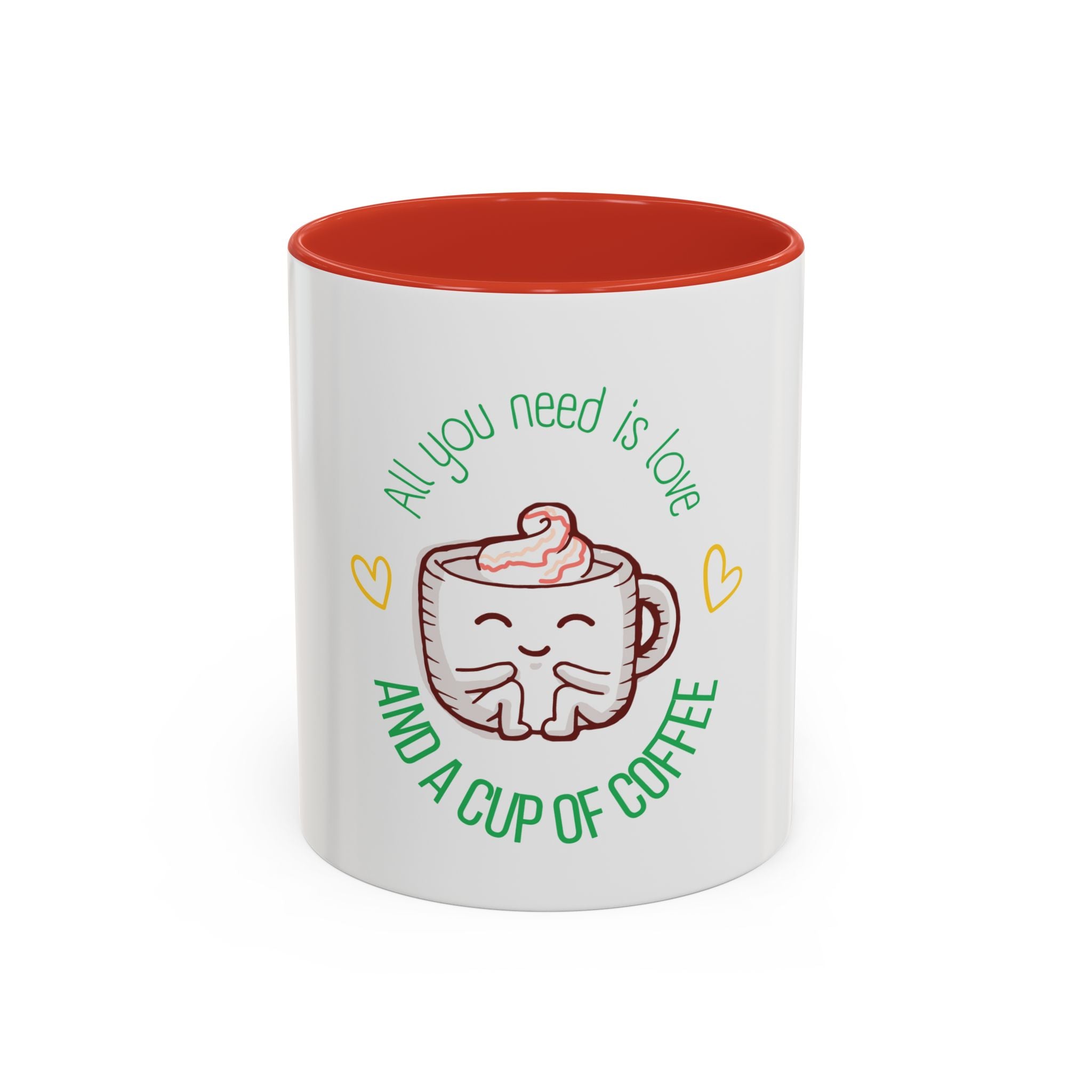 Coffee Mug – "All You Need Is Love and a Cup of Coffee" Cute Kawaii Ceramic Accent Mug (11/15oz)