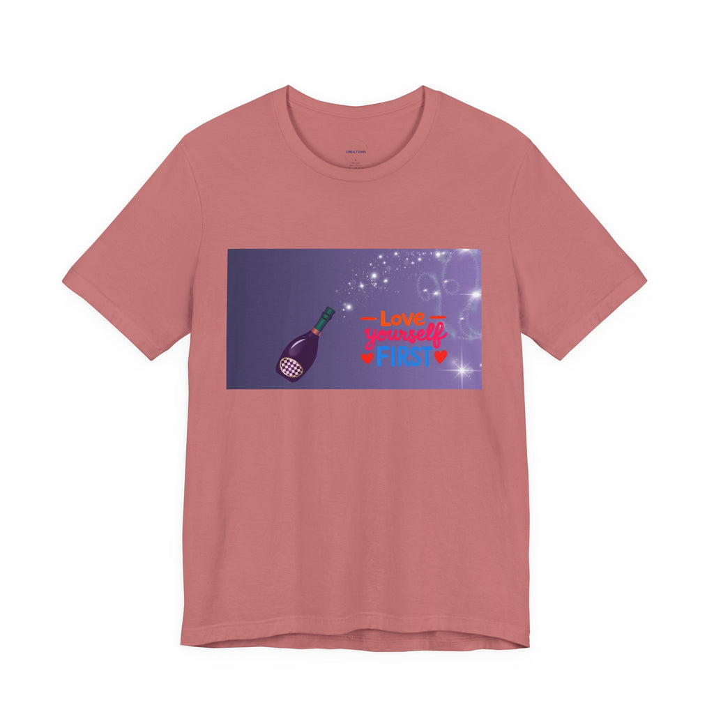 Love Yourself First Tee — Motivational Graphic T-Shirt with Microphone Design
