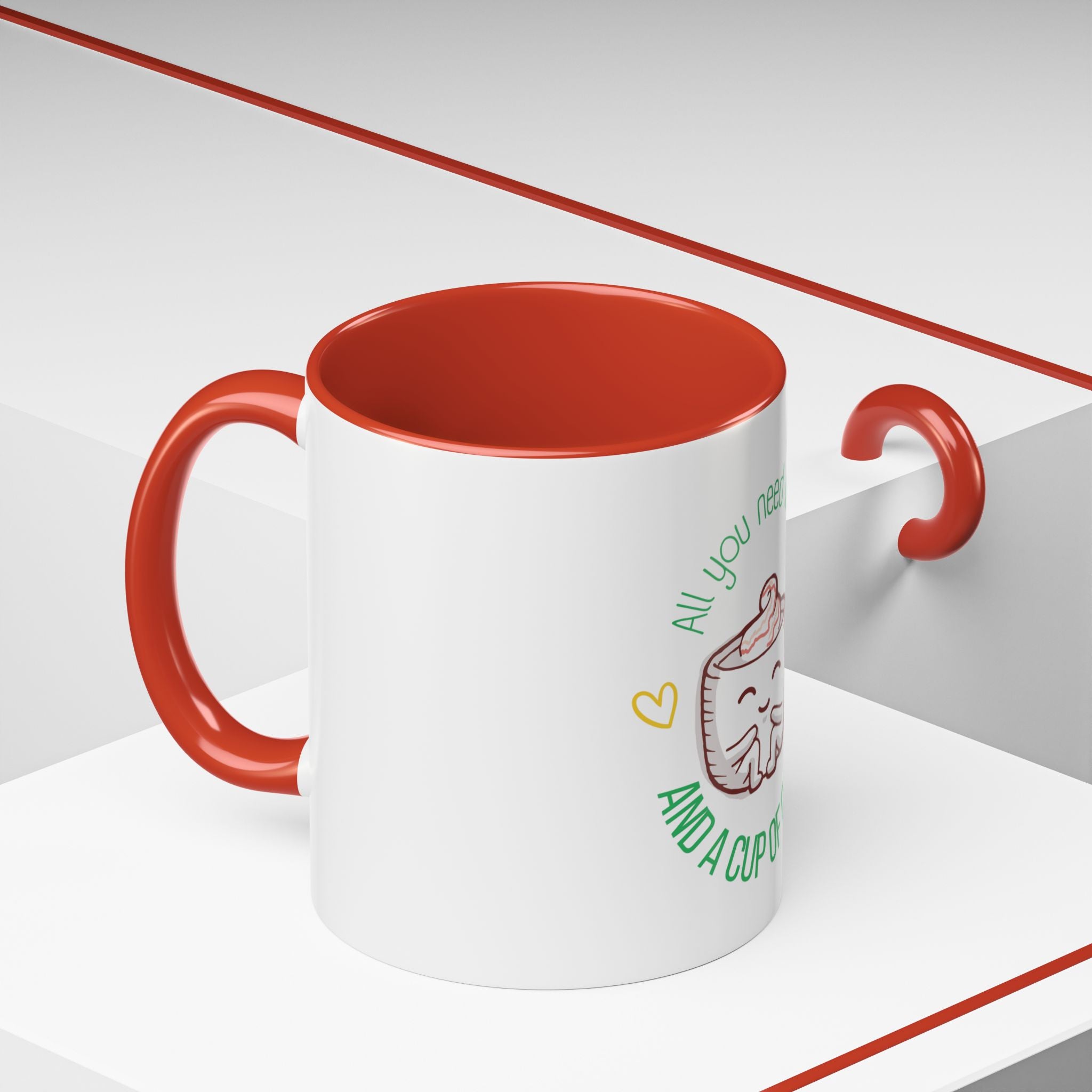 Coffee Mug – "All You Need Is Love and a Cup of Coffee" Cute Kawaii Ceramic Accent Mug (11/15oz)