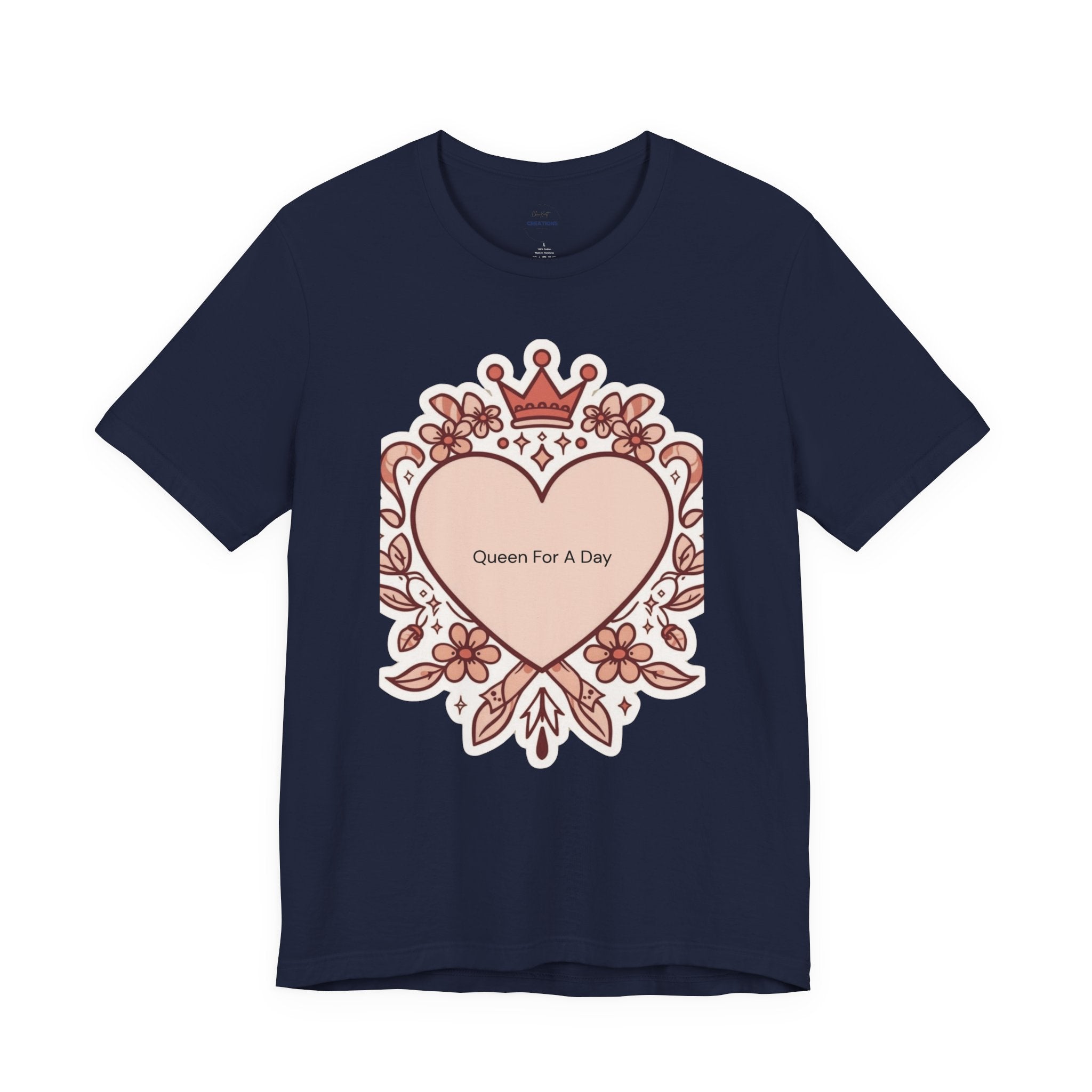Queen For A Day Heart Tee - Feminine Floral Crown Graphic Shirt
