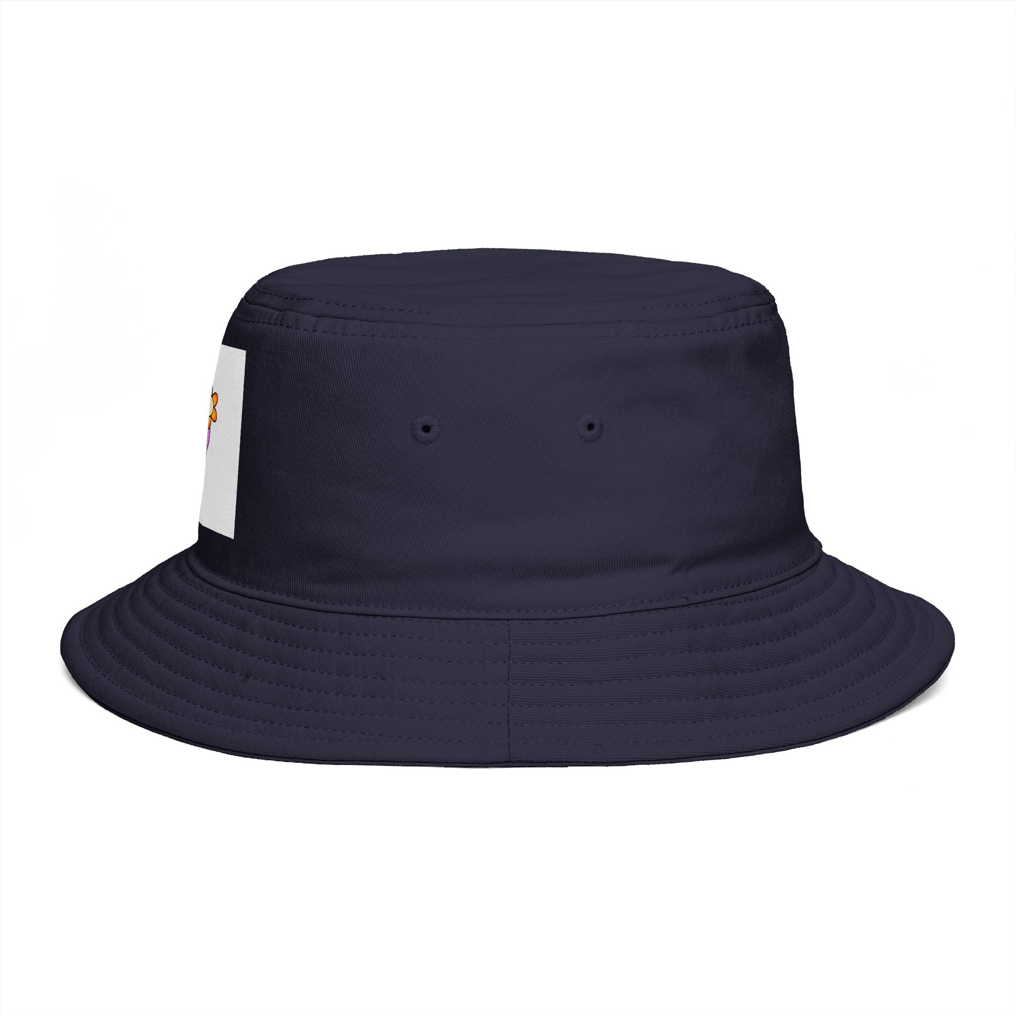 Bucket Hat — Retro Peace Sign with Flower Patch, Vintage 70s Boho Summer Sun Hat