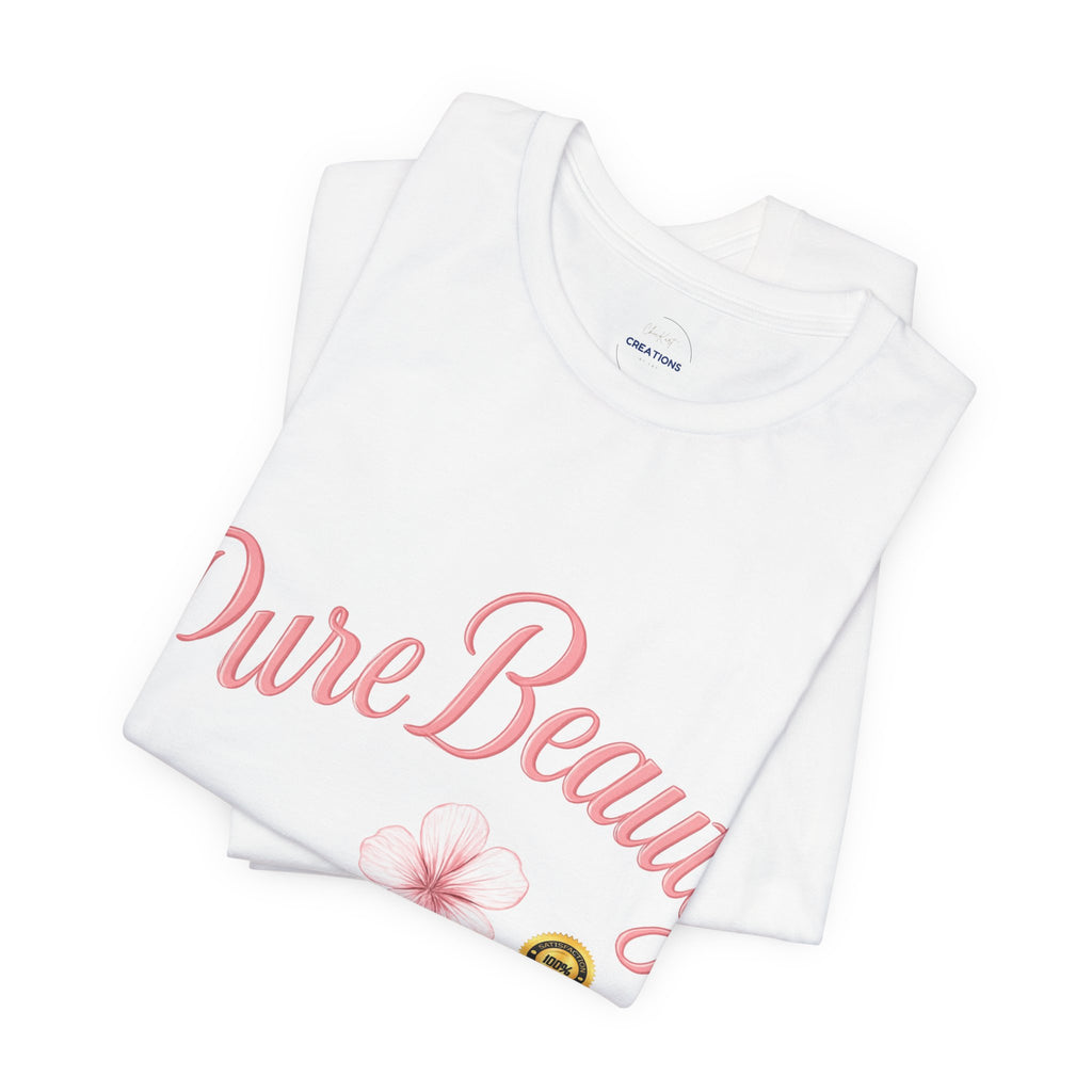 Pure Beauty Floral Tee — Women's Pink Script Flower T-Shirt