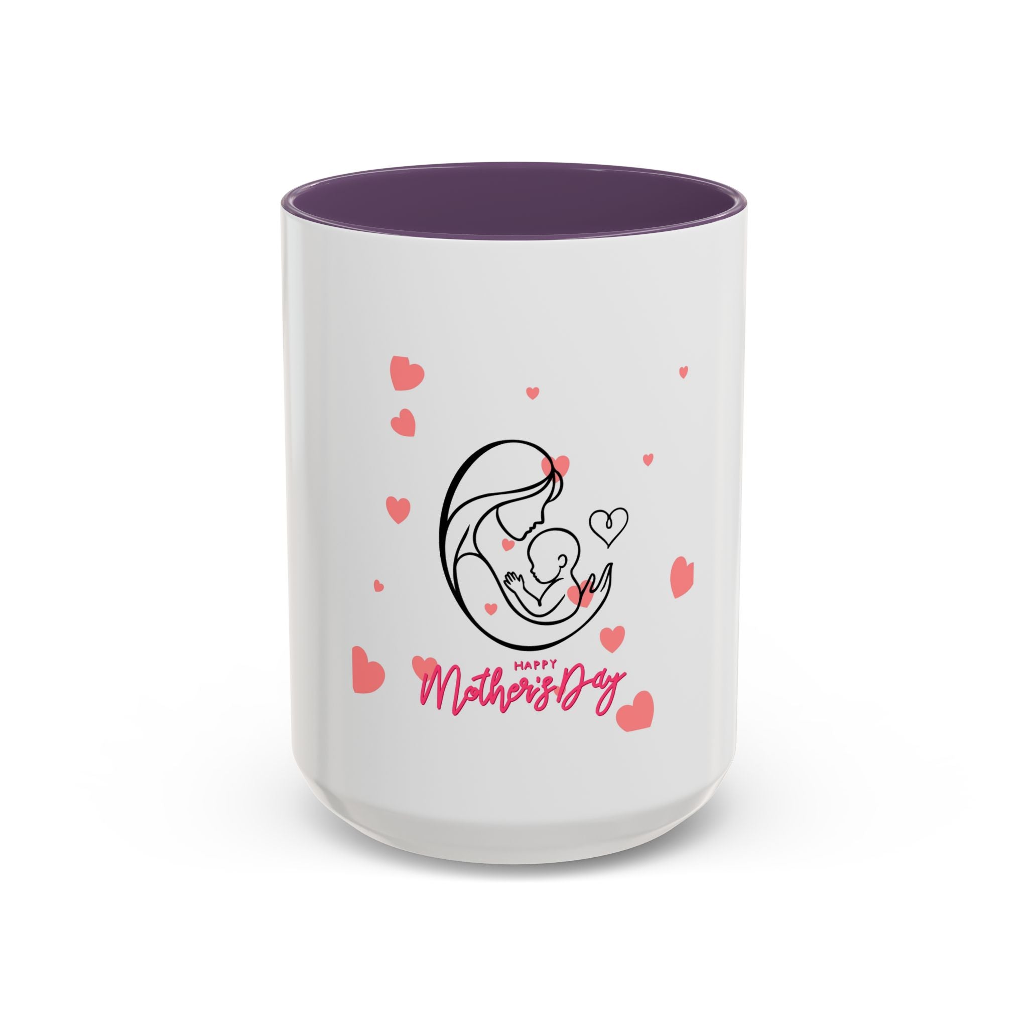 Mother’s Day Coffee Mug — 'Happy Mother’s Day' Heart & Mom-Baby Illustration (Accent 11/15oz)