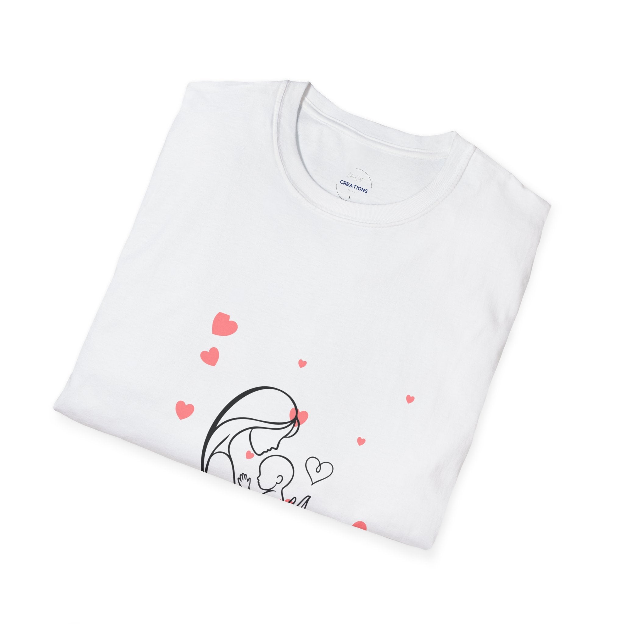 Mother and Baby Line Art T-Shirt — "Mommy" Heart Mom Shirt