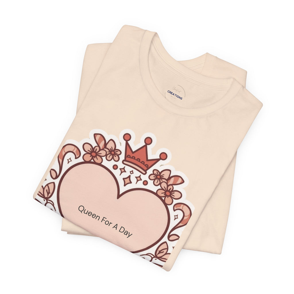 Queen For A Day Heart Tee - Feminine Floral Crown Graphic Shirt