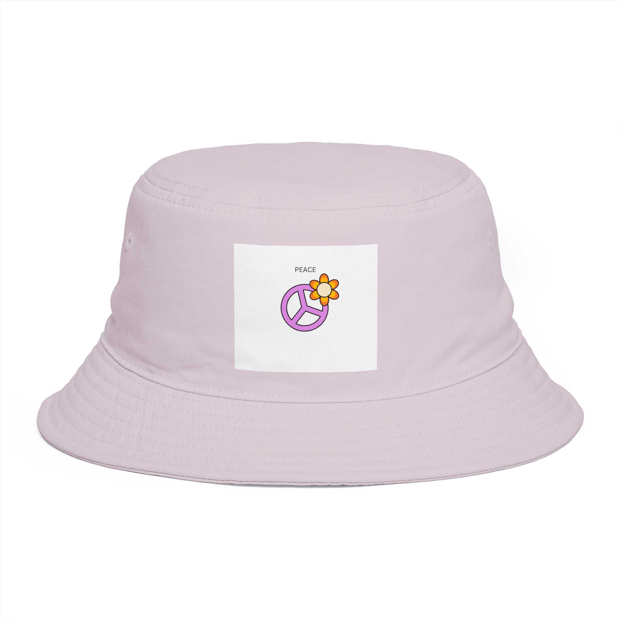 Bucket Hat — Retro Peace Sign with Flower Patch, Vintage 70s Boho Summer Sun Hat