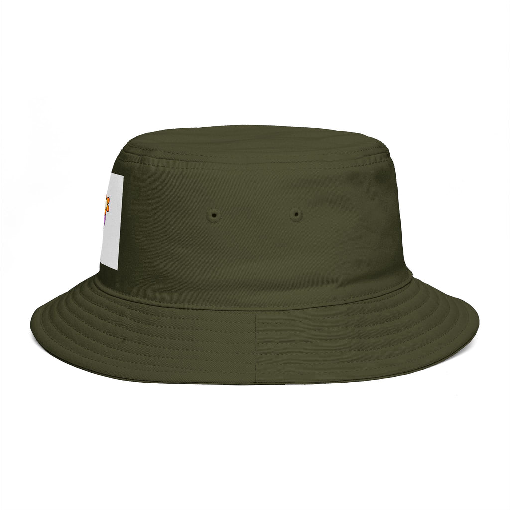 Bucket Hat — Retro Peace Sign with Flower Patch, Vintage 70s Boho Summer Sun Hat