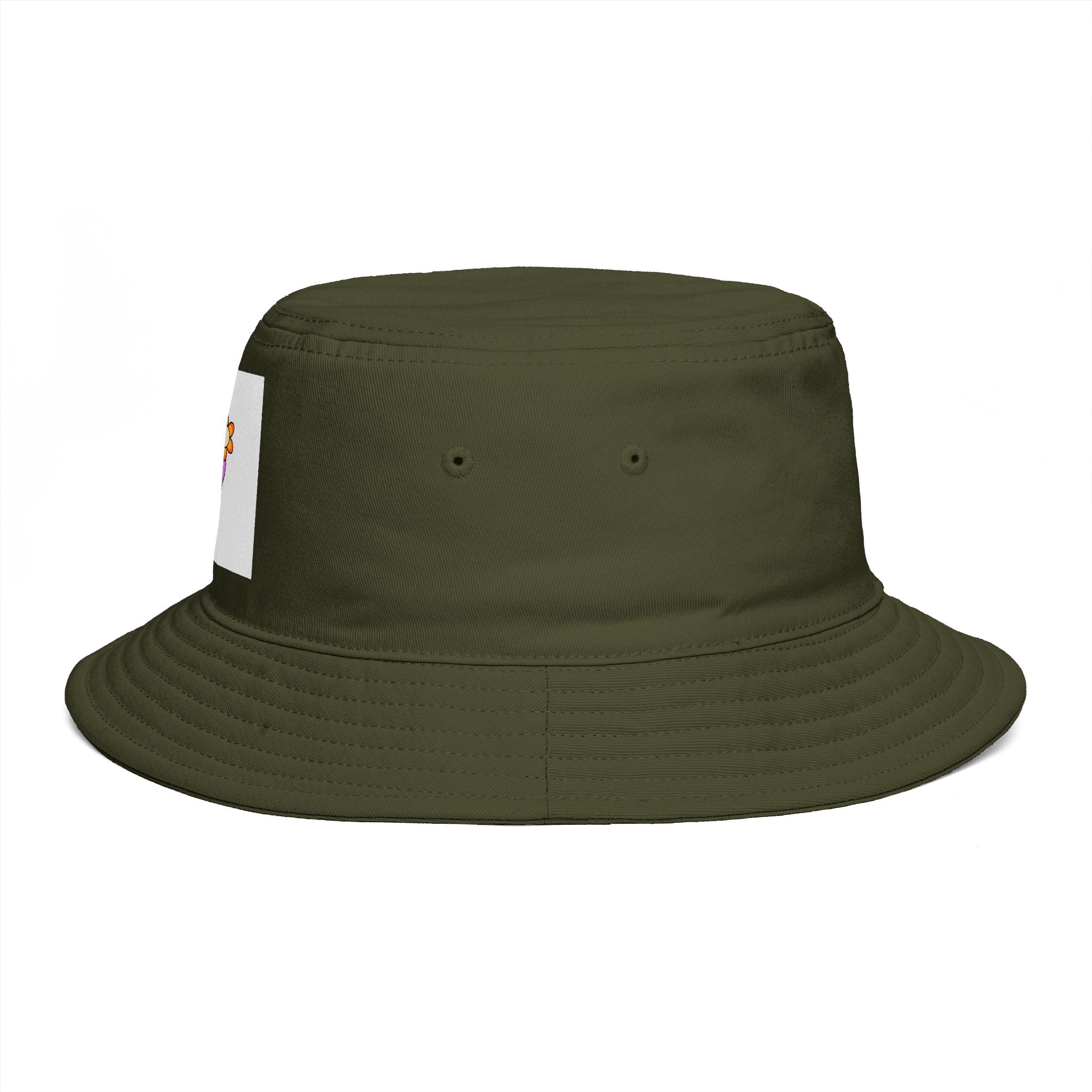 Bucket Hat — Retro Peace Sign with Flower Patch, Vintage 70s Boho Summer Sun Hat
