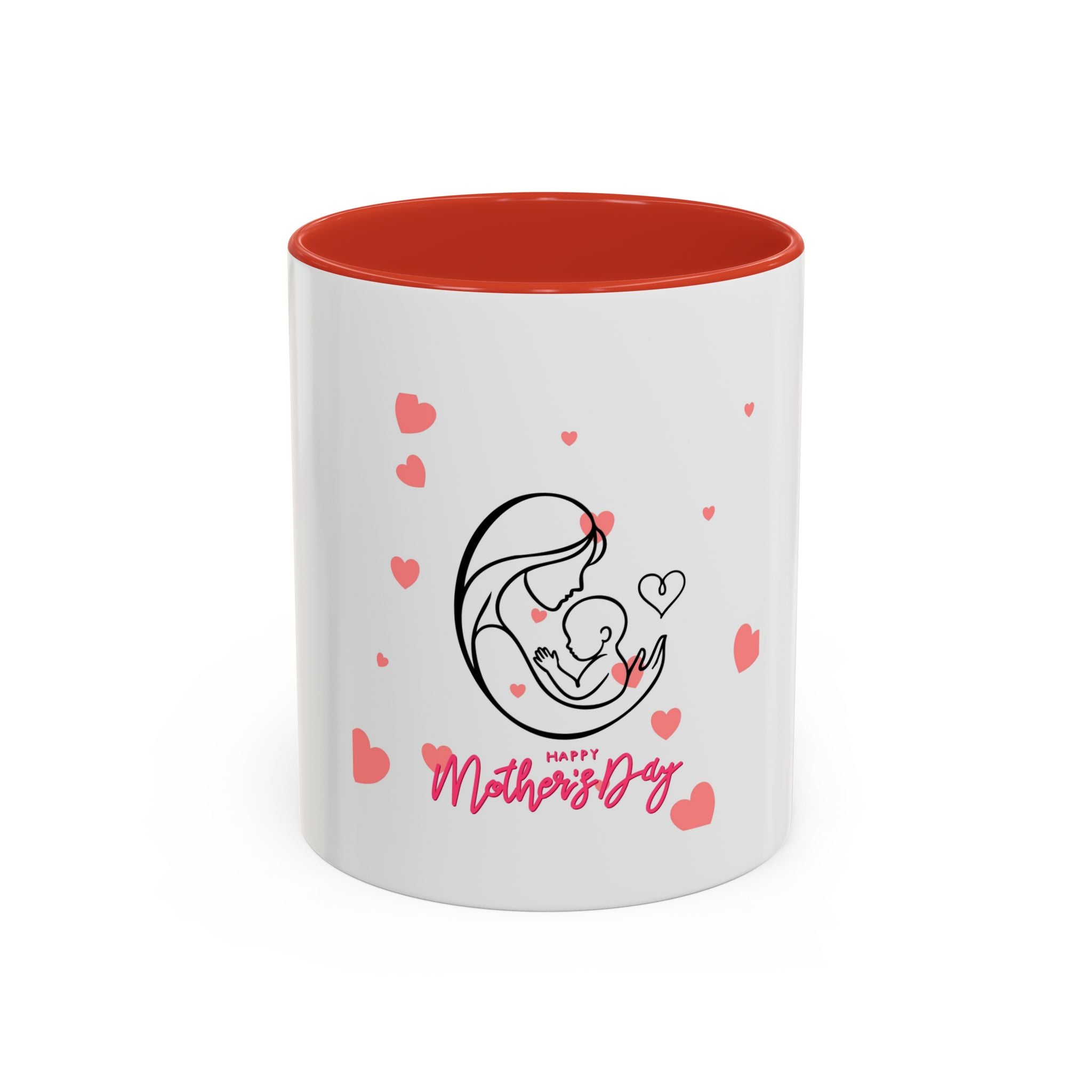 Mother’s Day Coffee Mug — 'Happy Mother’s Day' Heart & Mom-Baby Illustration (Accent 11/15oz)