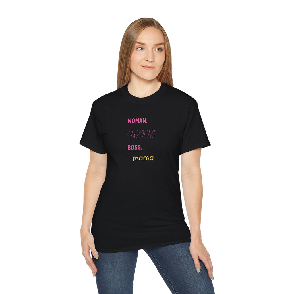 Woman. Wife. Boss. Mama. Graphic Tee — Feminine Mom Empowerment T-Shirt