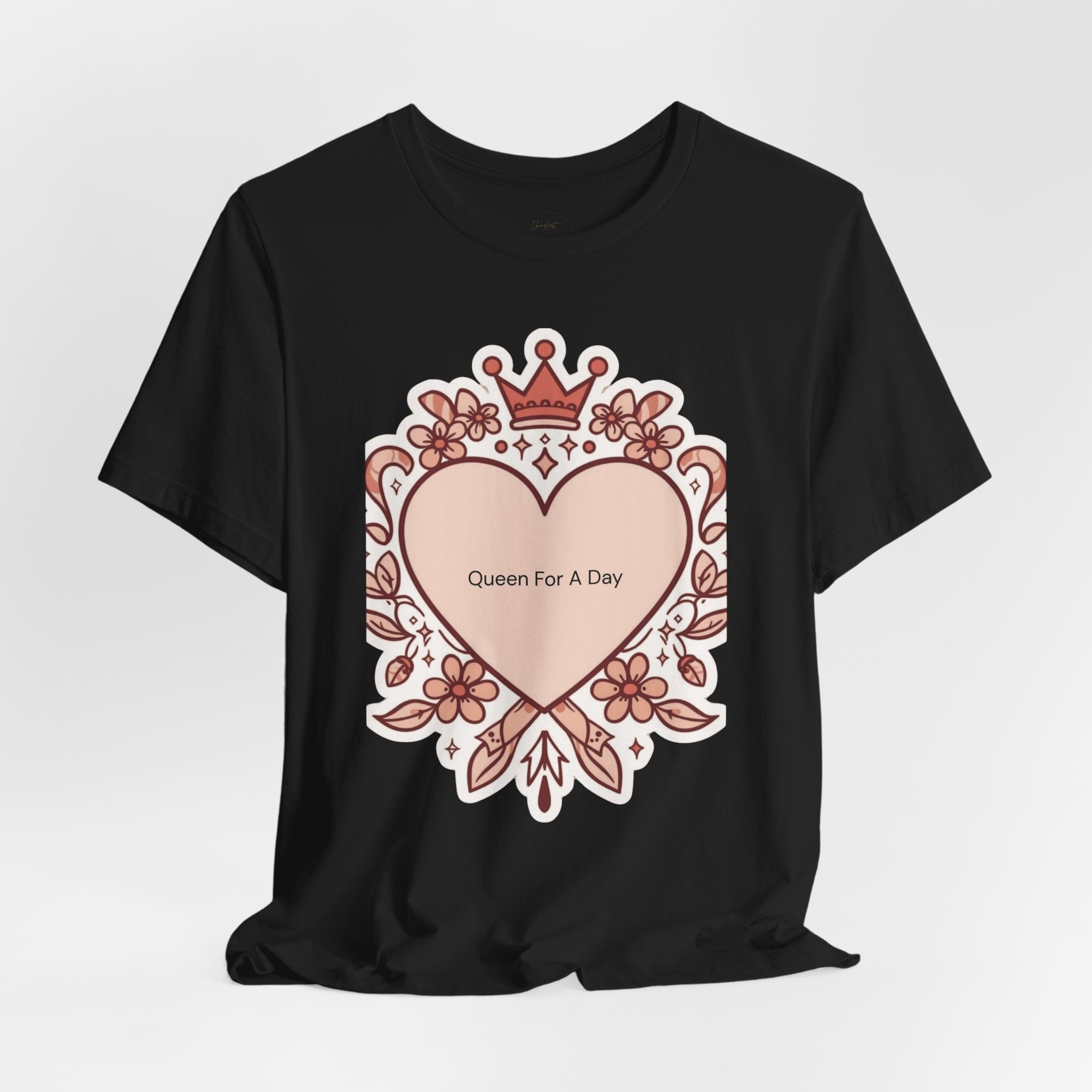 Queen For A Day Heart Tee - Feminine Floral Crown Graphic Shirt