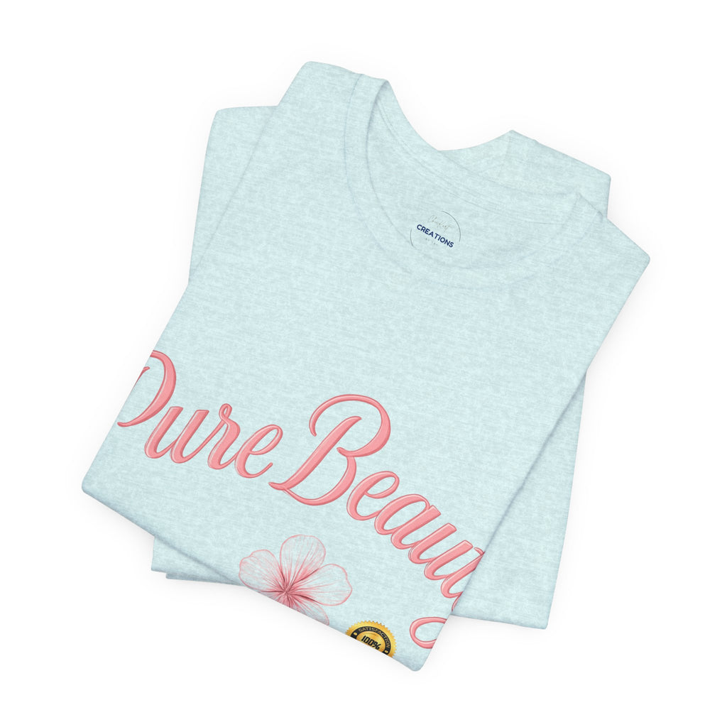 Pure Beauty Floral Tee — Women's Pink Script Flower T-Shirt