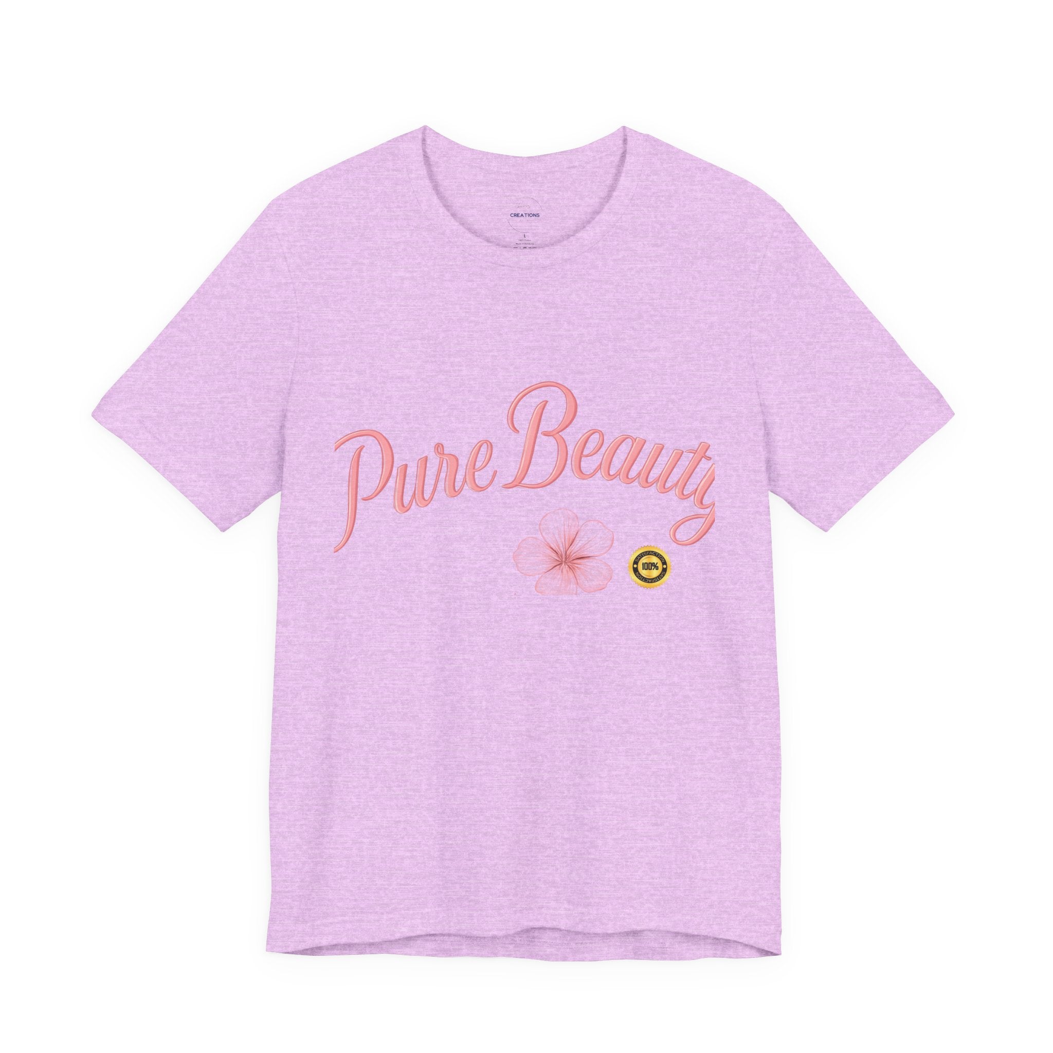 Pure Beauty Floral Tee — Women's Pink Script Flower T-Shirt