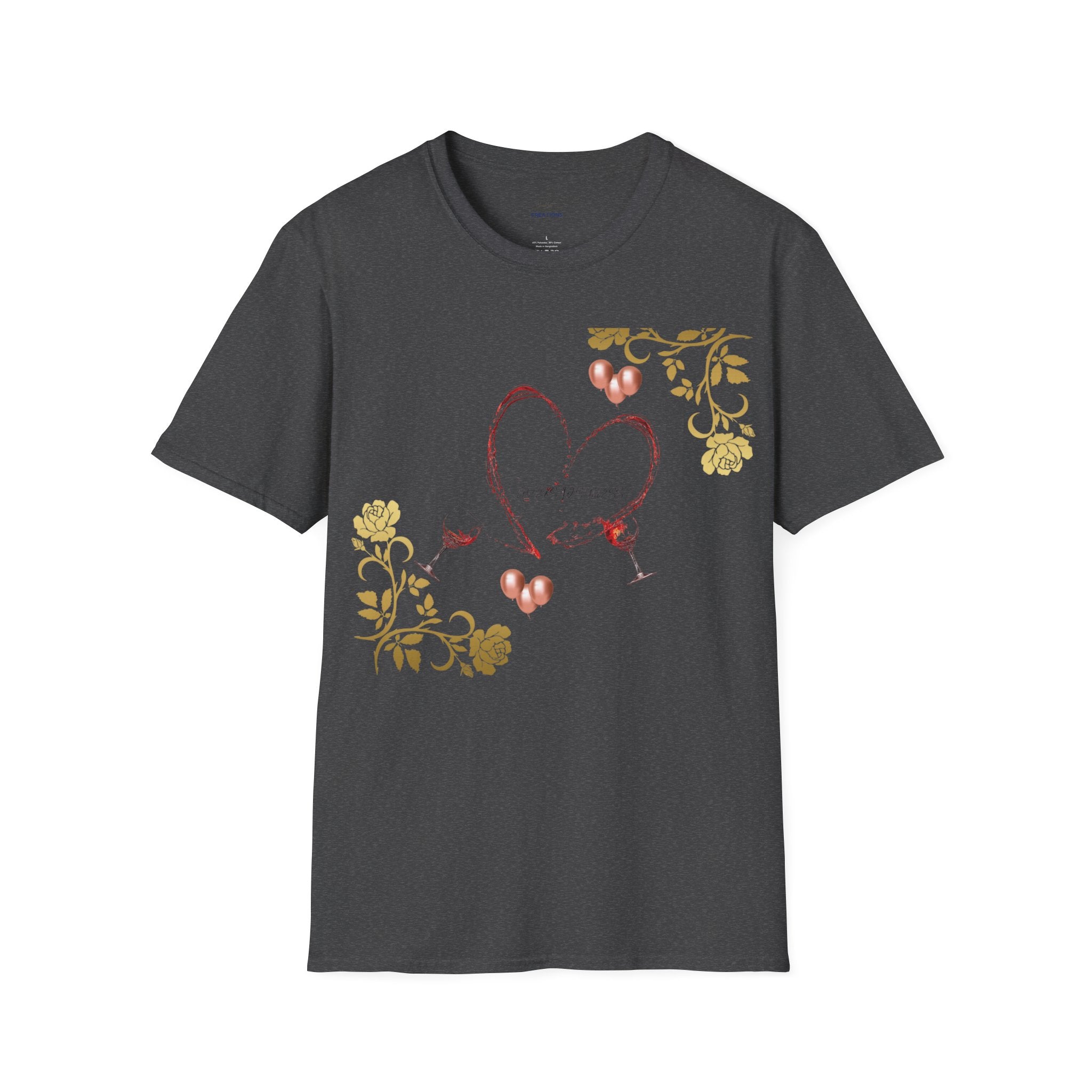 Heart & Floral T-Shirt — Romantic Vintage Heart Design