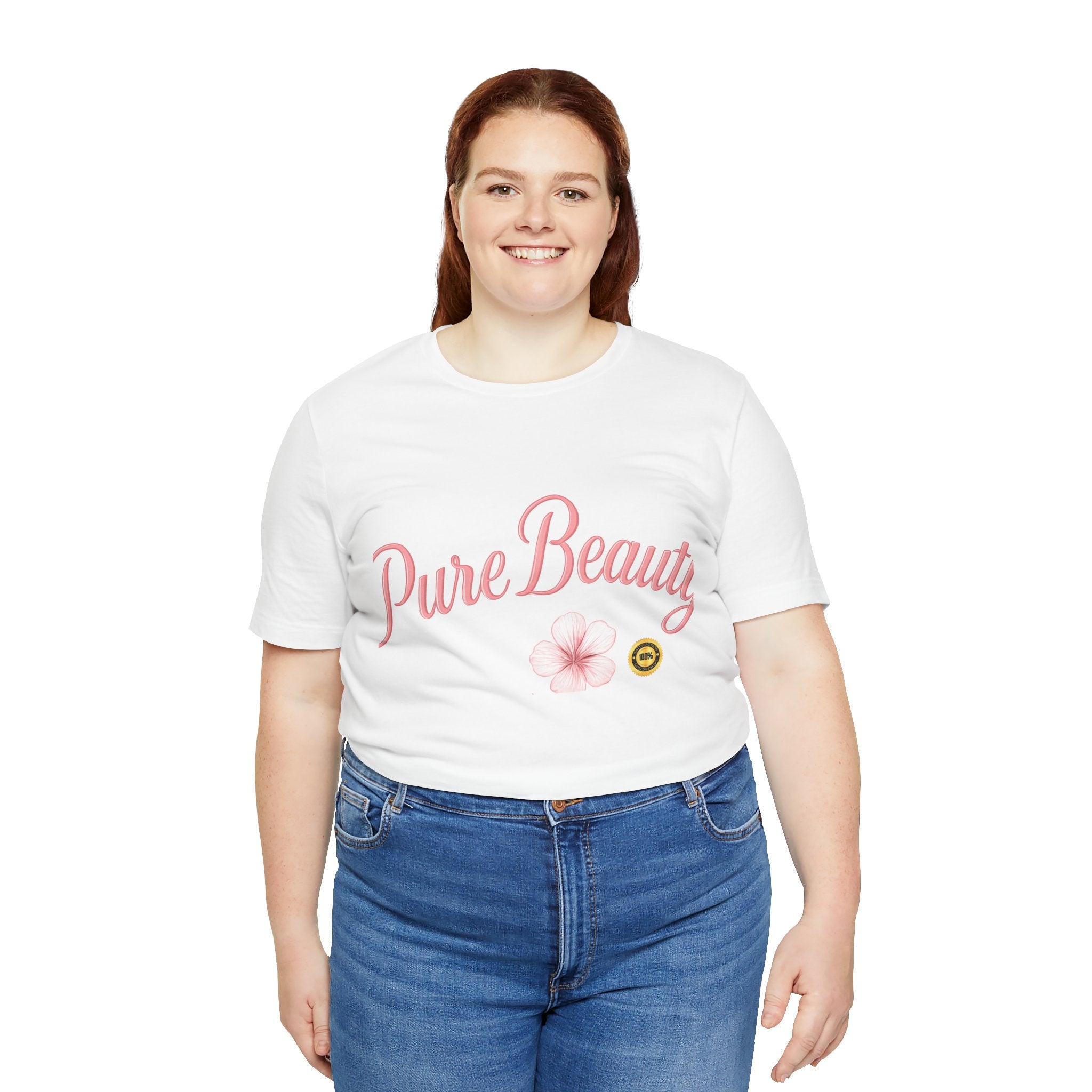 Pure Beauty Floral Tee — Women's Pink Script Flower T-Shirt