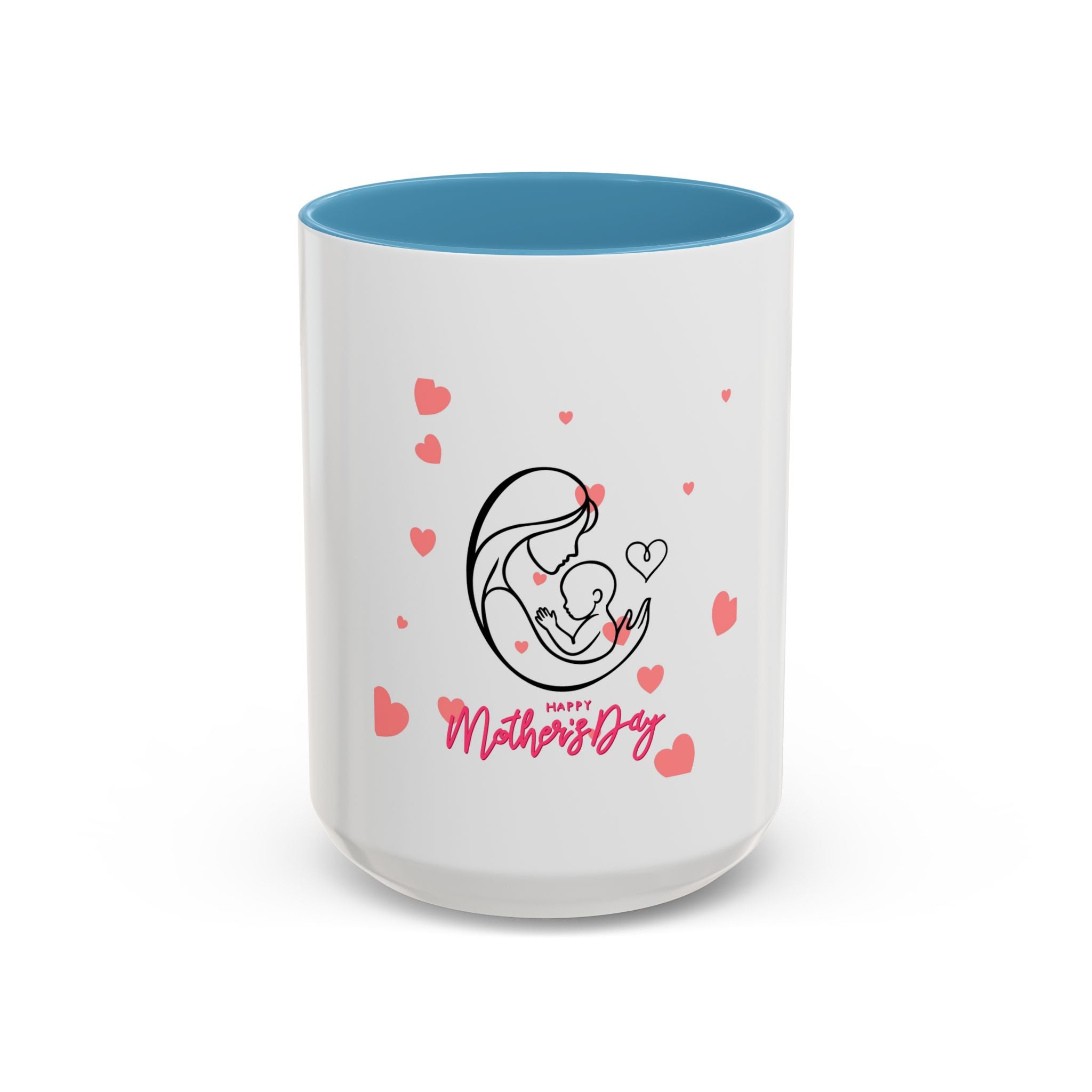 Mother’s Day Coffee Mug — 'Happy Mother’s Day' Heart & Mom-Baby Illustration (Accent 11/15oz)
