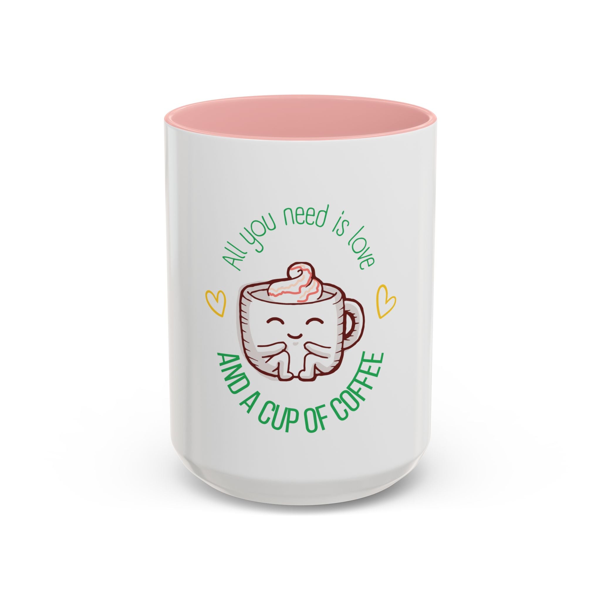 Coffee Mug – "All You Need Is Love and a Cup of Coffee" Cute Kawaii Ceramic Accent Mug (11/15oz)