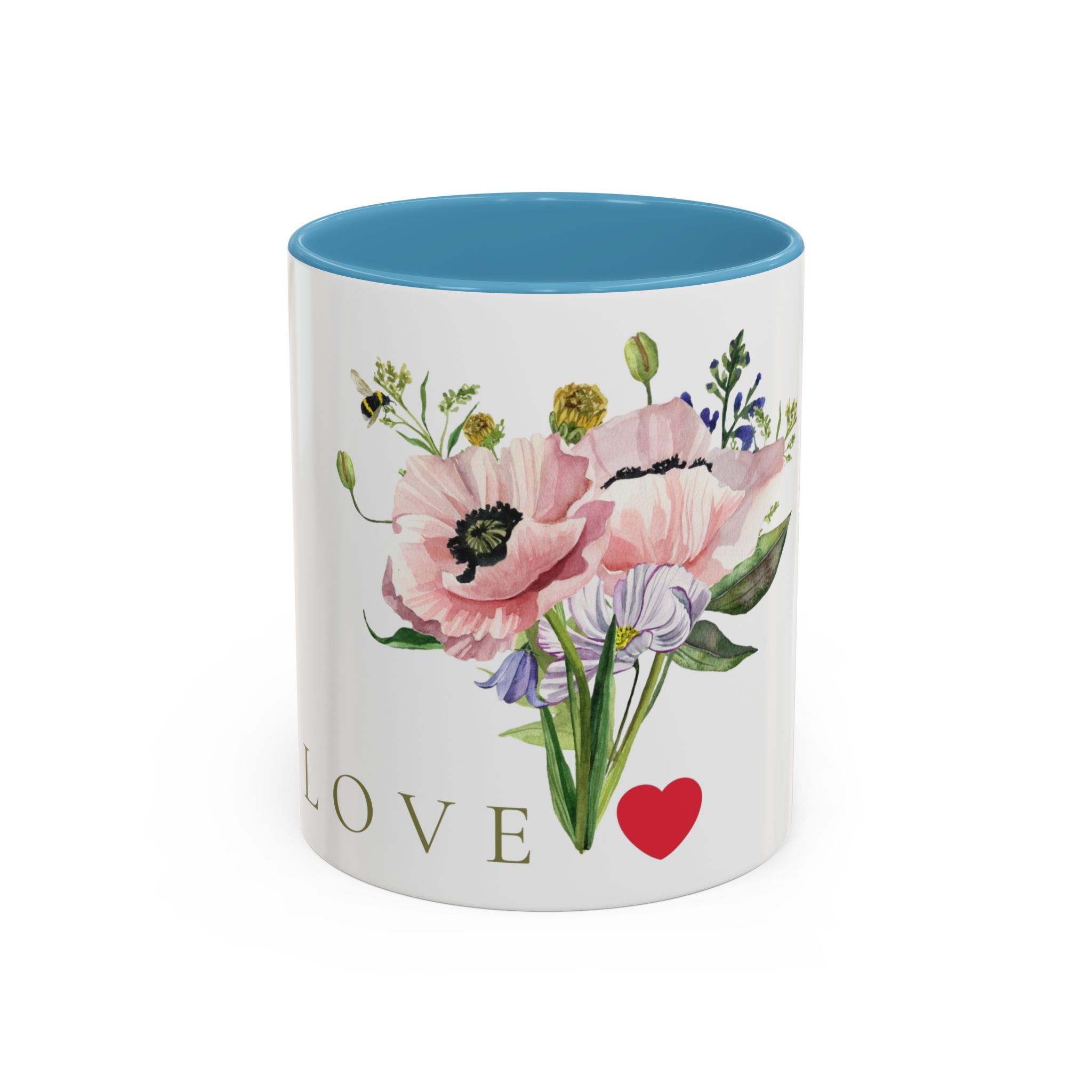 Floral Love Accent Coffee Mug — Pink Bouquet Heart Design (11/15oz)