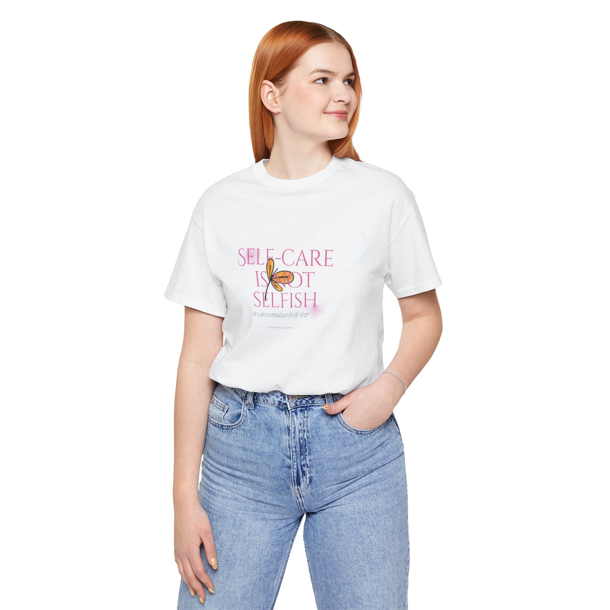 Self-Care Is Not Selfish Tee — Pink Script Wellness T-Shirt