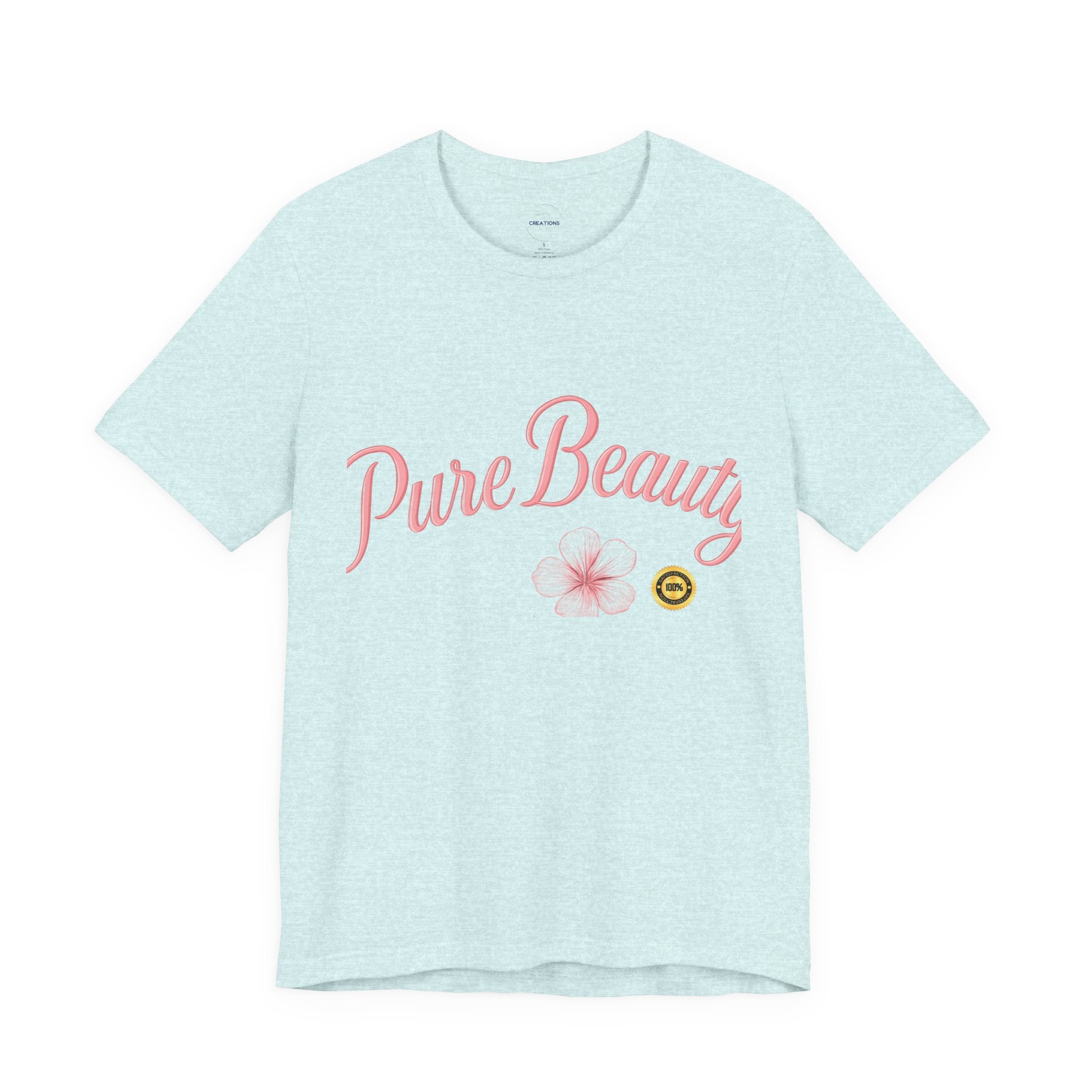 Pure Beauty Floral Tee — Women's Pink Script Flower T-Shirt