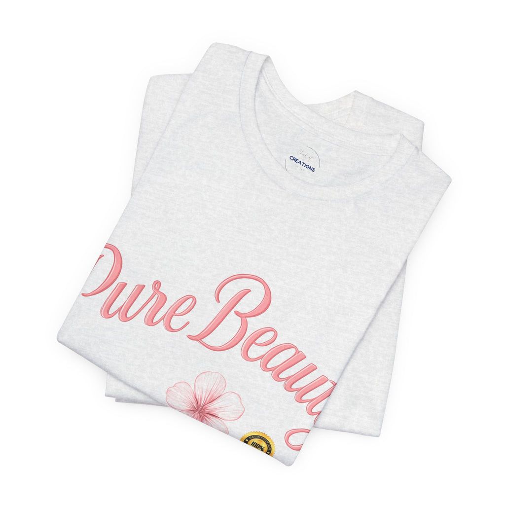 Pure Beauty Floral Tee — Women's Pink Script Flower T-Shirt