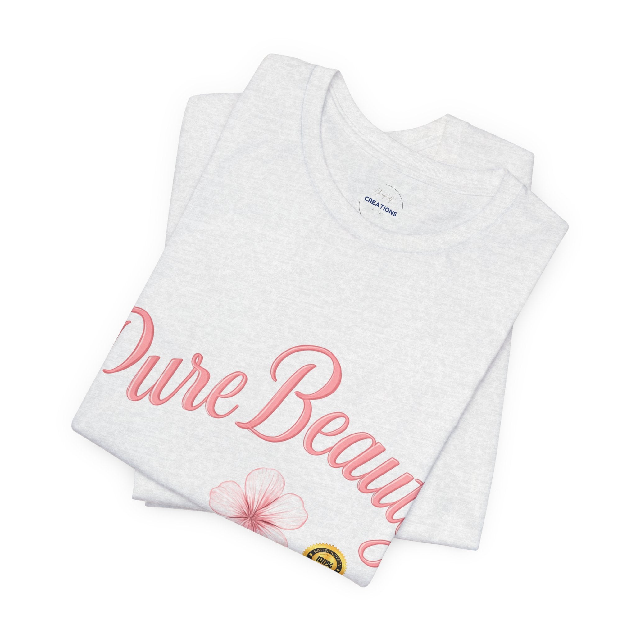 Pure Beauty Floral Tee — Women's Pink Script Flower T-Shirt
