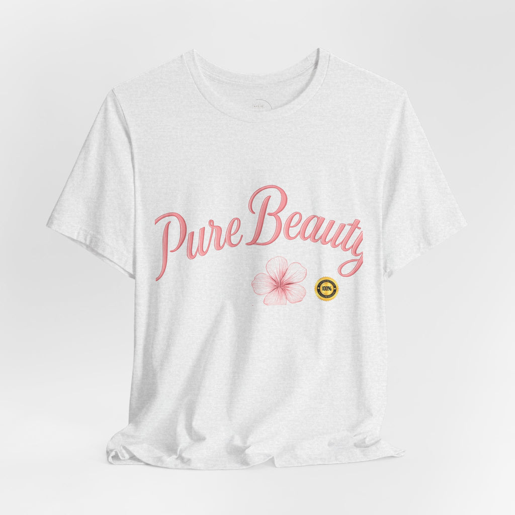 Pure Beauty Floral Tee — Women's Pink Script Flower T-Shirt