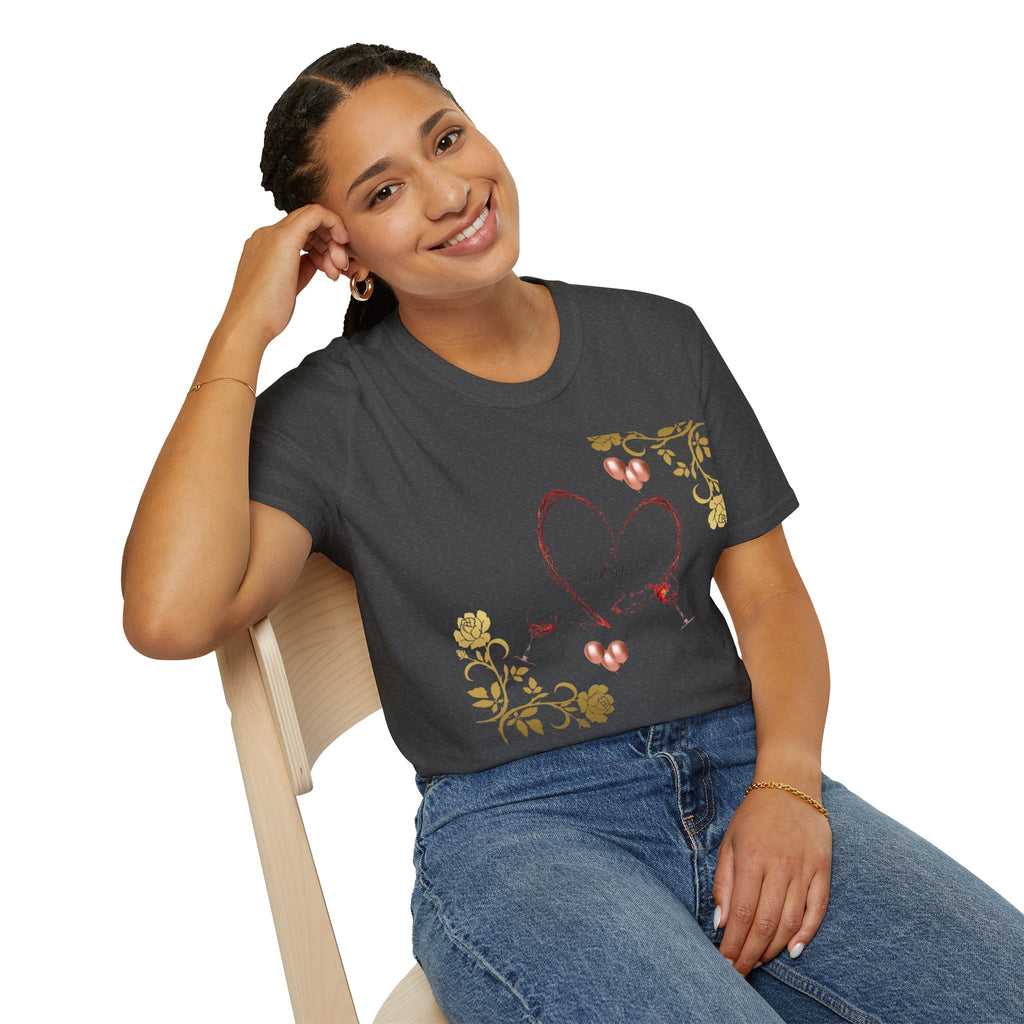 Heart & Floral T-Shirt — Romantic Vintage Heart Design