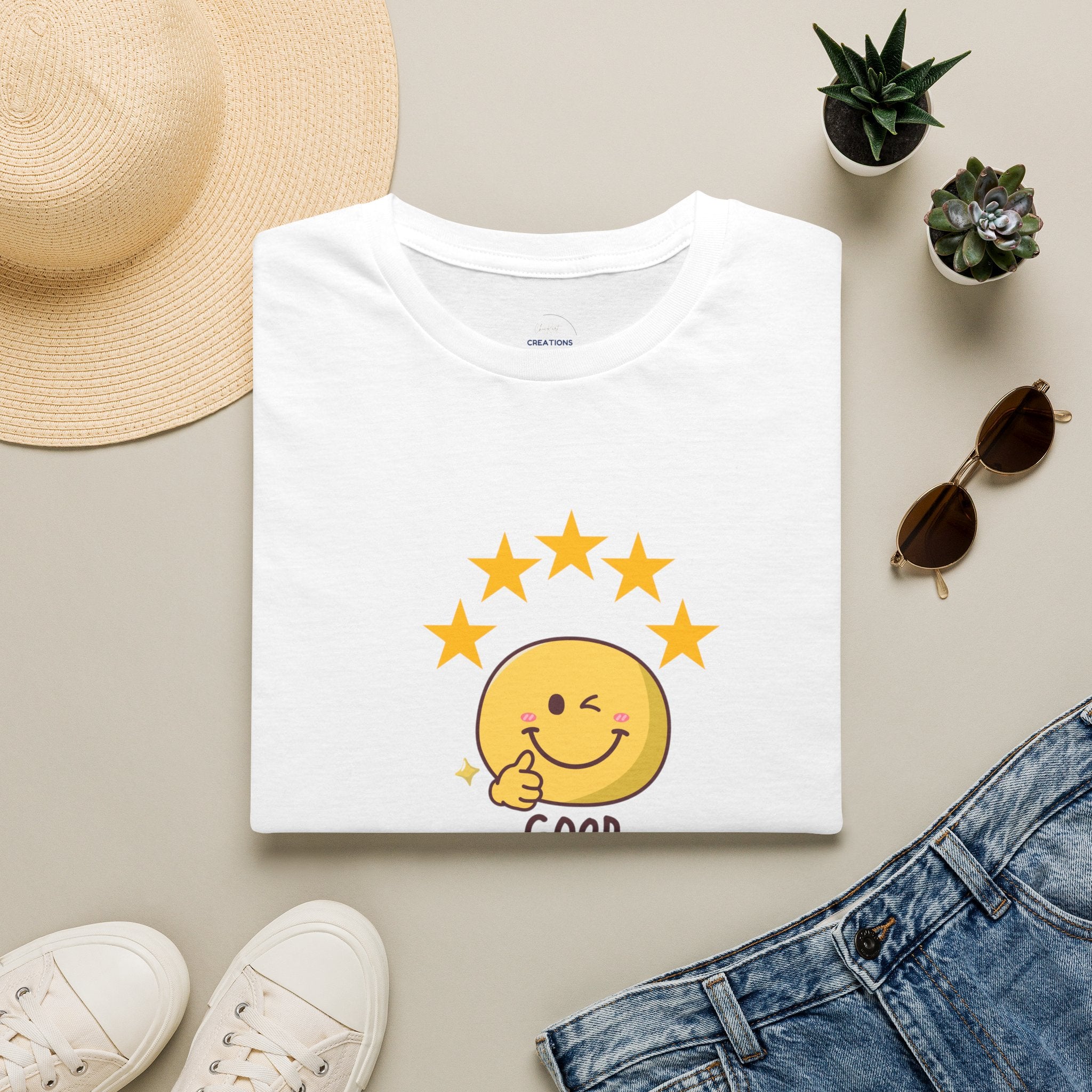 Good Job Smiley T-Shirt — Cute 5-Star Positive Vibe Tee