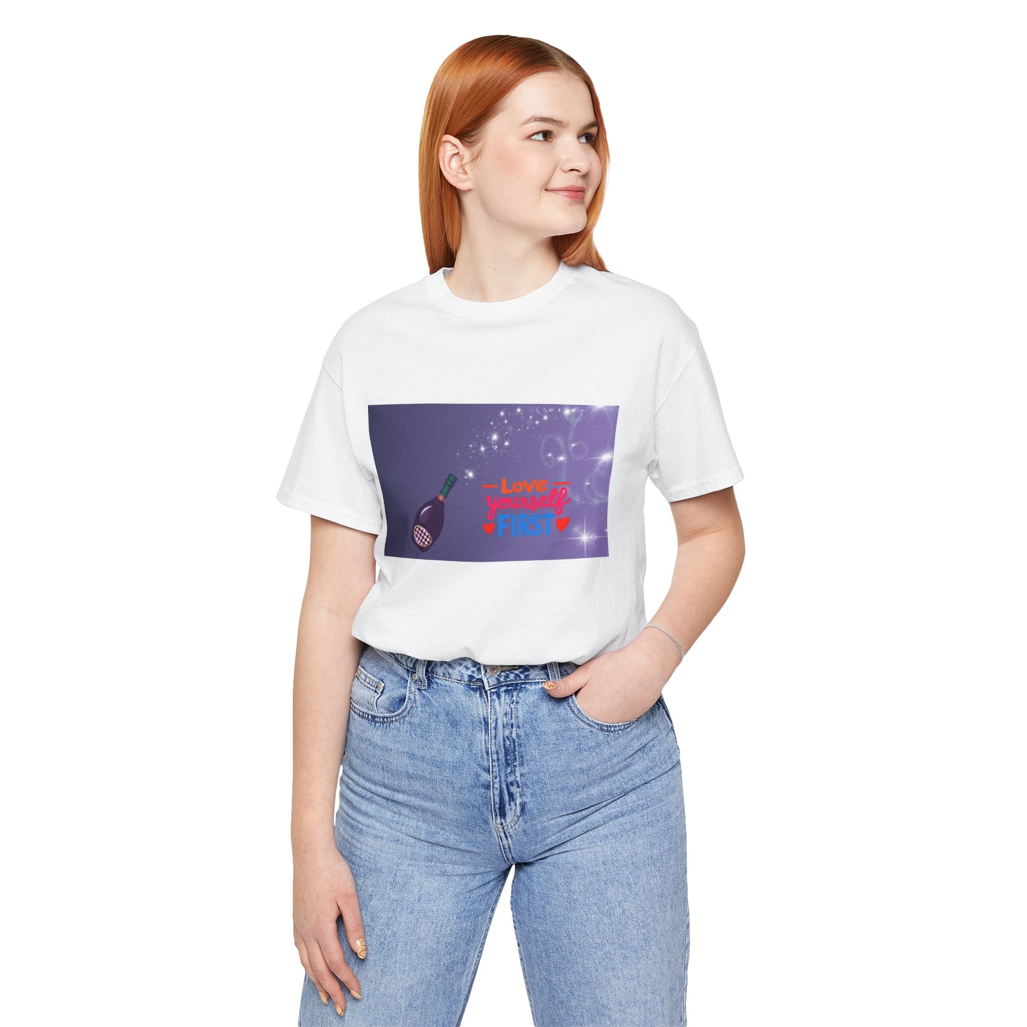Love Yourself First Tee — Motivational Graphic T-Shirt with Microphone Design
